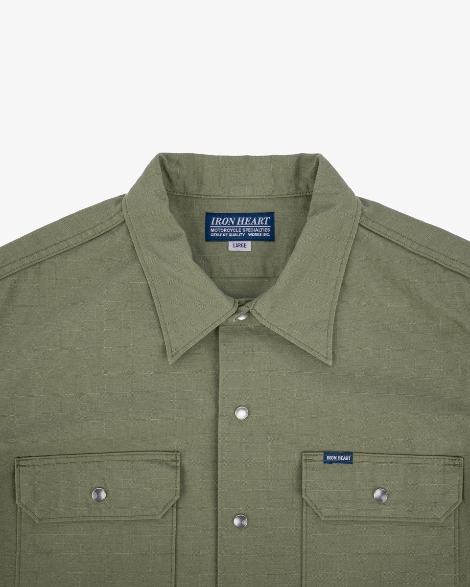 Iron Heart IHSH-415-GRN 8oz Ripstop Short Sleeved Mechanic Shirt - Military Green