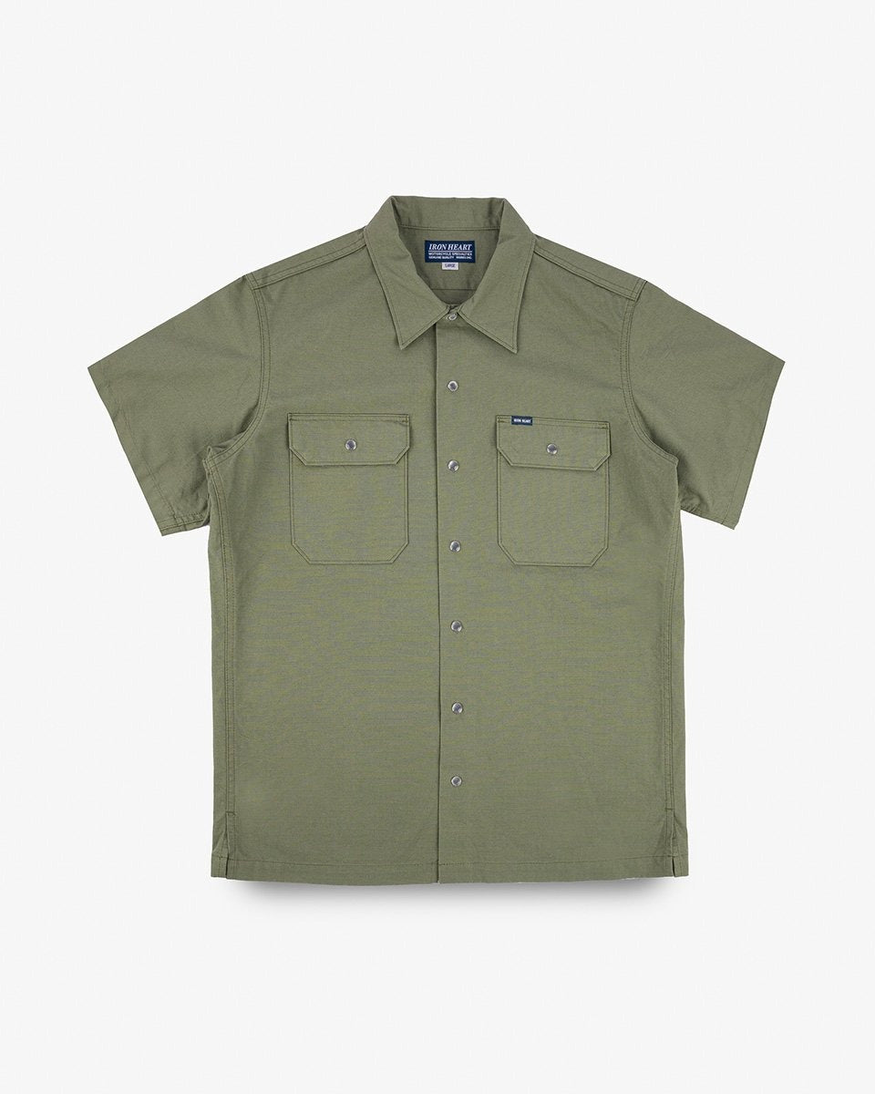 Iron Heart IHSH-415-GRN 8oz Ripstop Short Sleeved Mechanic Shirt - Military Green