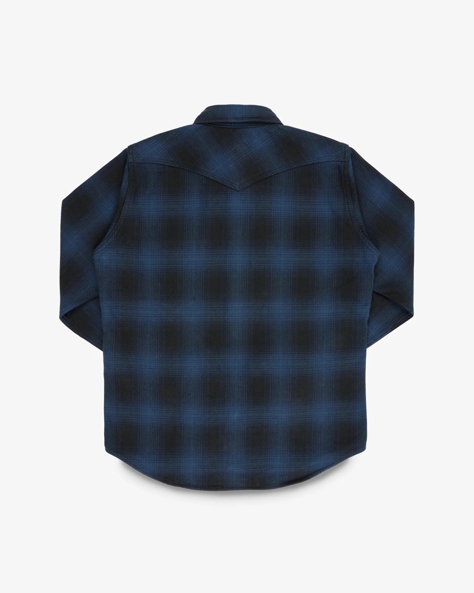 Iron Heart IHSH-264-NAV - Ultra Heavy Flannel Ombré Check Western Shirt - Navy/Black