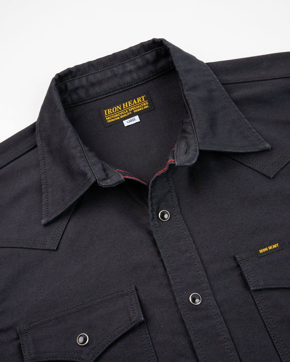 Iron Heart IHSH-426-BLK 12oz Military Moleskin Western Shirt - Black