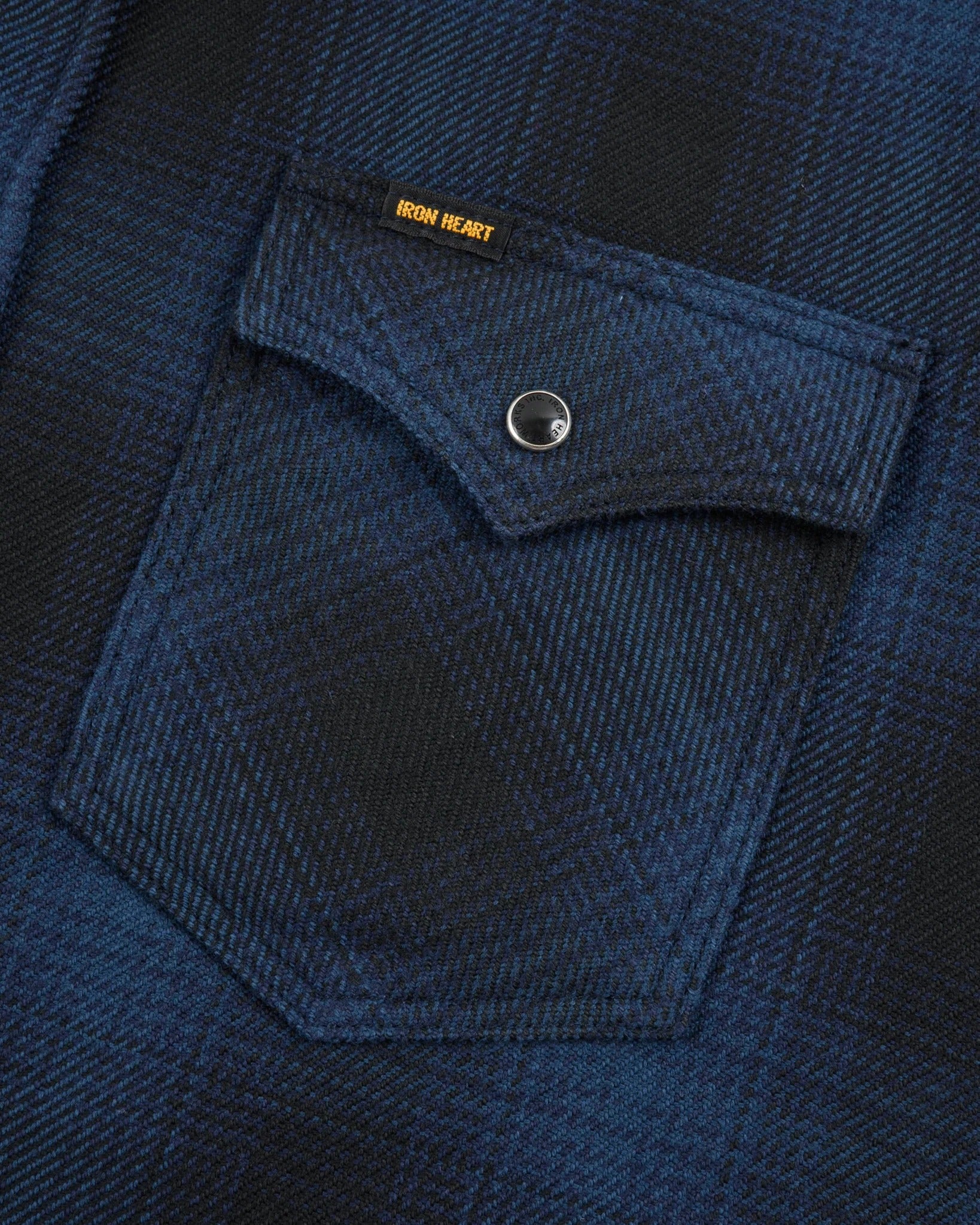 Iron Heart IHSH-264-NAV - Ultra Heavy Flannel Ombré Check Western Shirt - Navy/Black