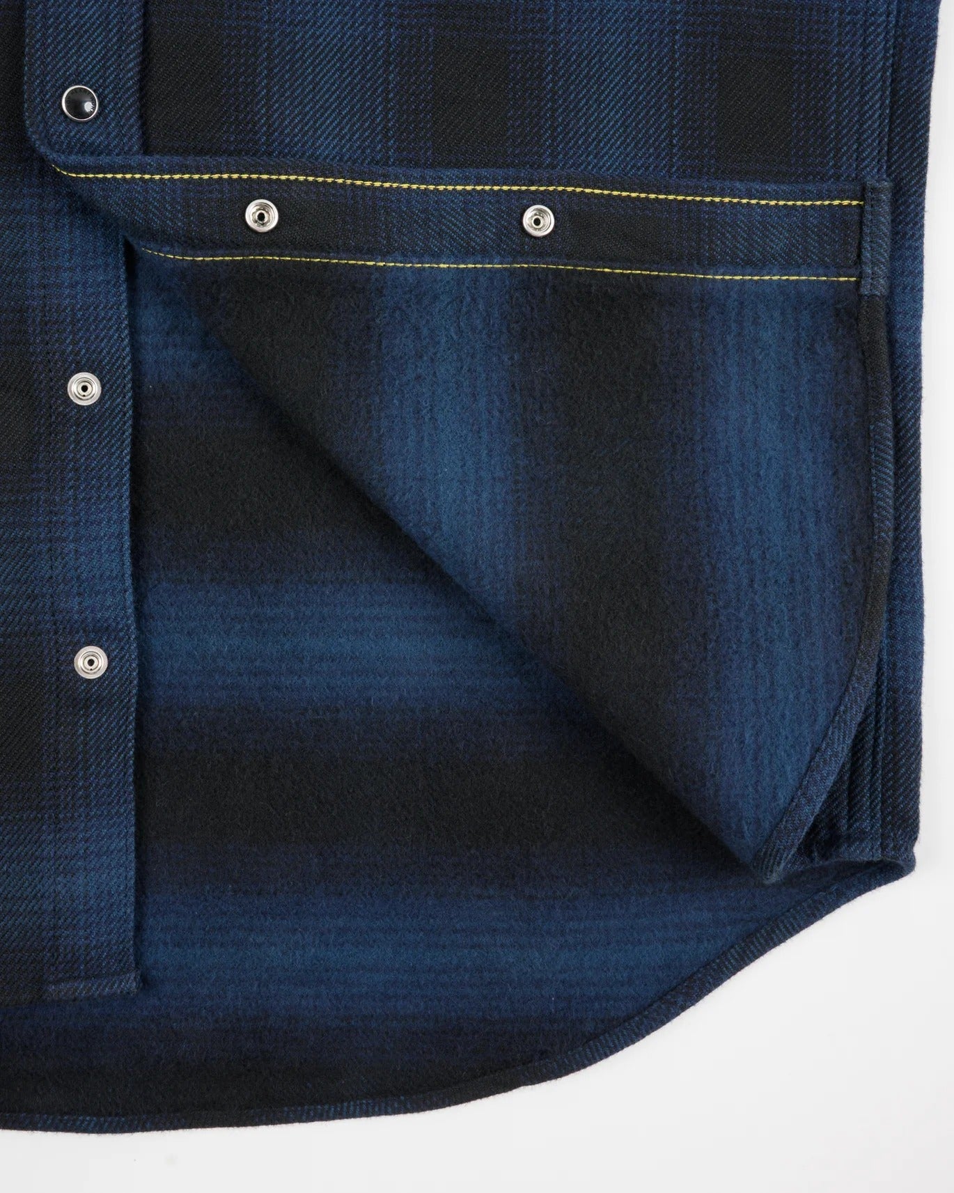 Iron Heart IHSH-264-NAV - Ultra Heavy Flannel Ombré Check Western Shirt - Navy/Black