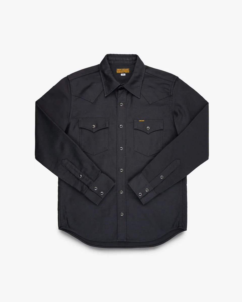 Iron Heart IHSH-426-BLK 12oz Military Moleskin Western Shirt - Black