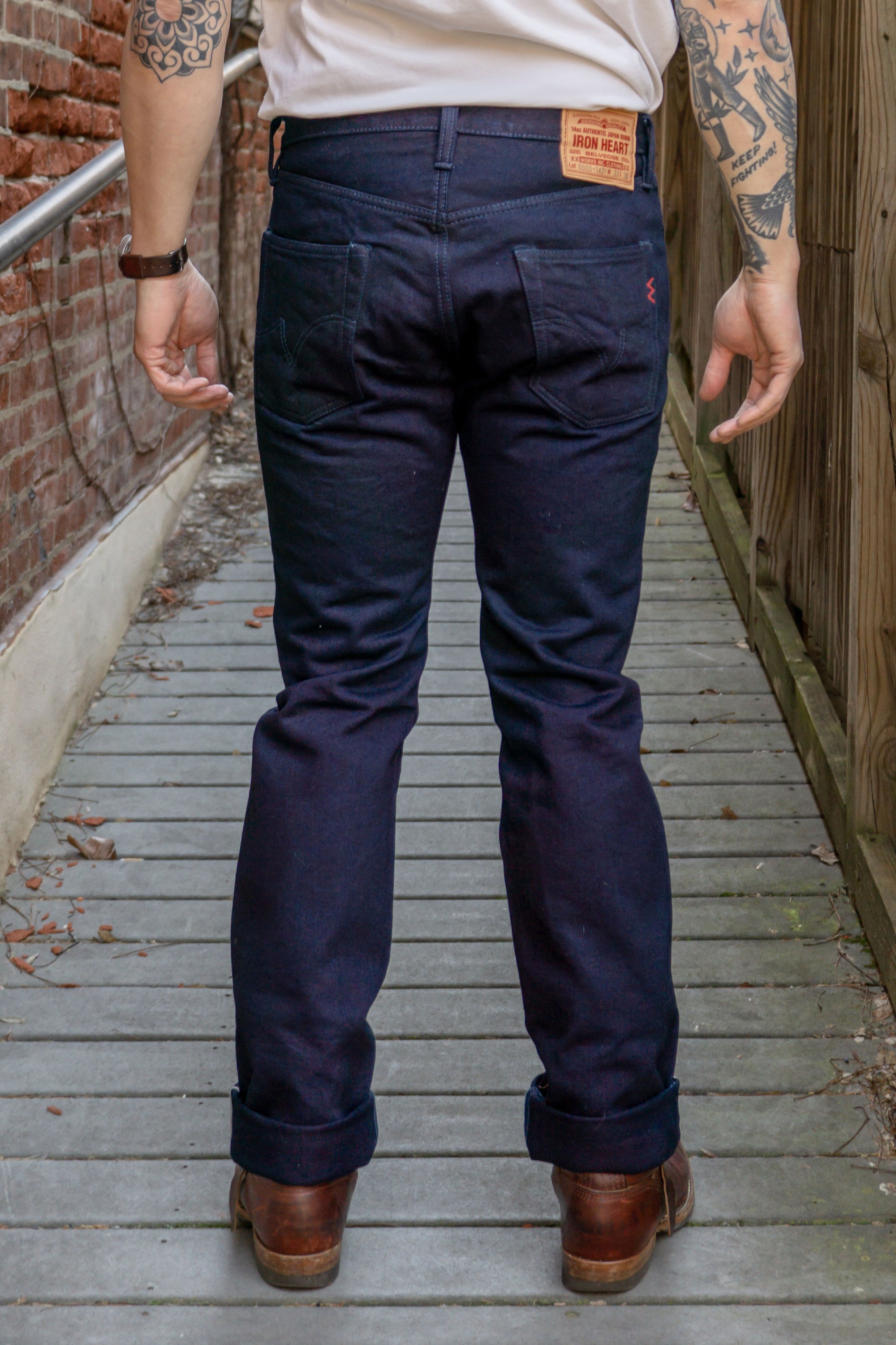 Iron Heart IH-666S-14ii 14oz Selvedge Denim Slim Straight Cut Jeans - Indigo/Indigo