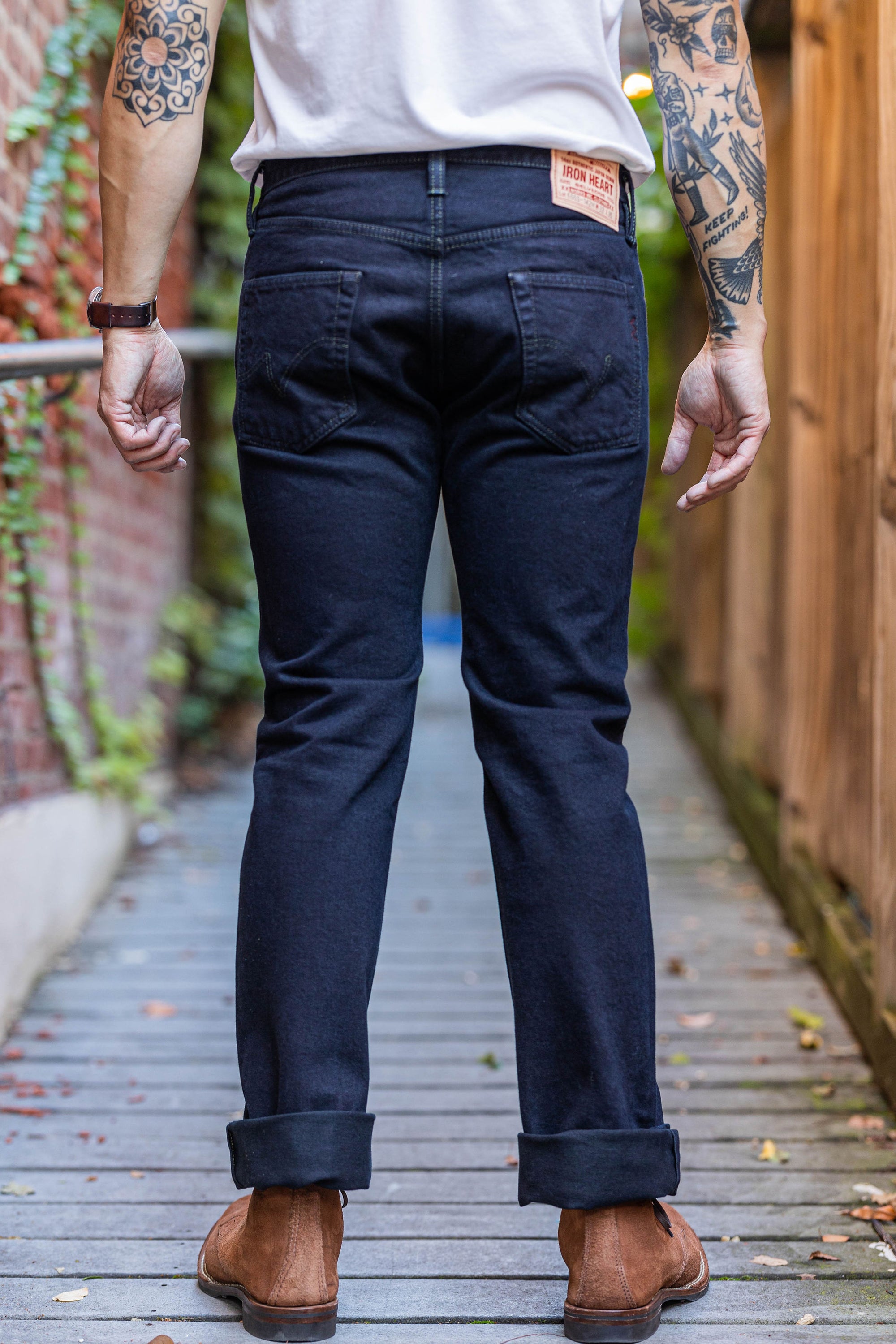 Iron Heart IH-666S-142od 14oz Selvedge Denim Slim Straight Cut Jeans - Indigo Overdyed Black