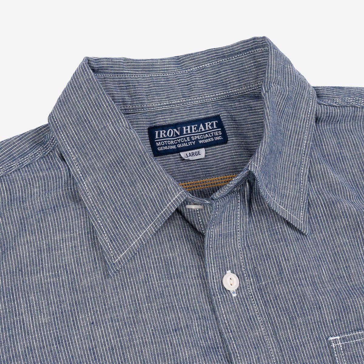 Iron Heart IHSH-285-PIN 5.5oz Selvedge Chambray Short Sleeve Work Shirt - Hairline Stripe