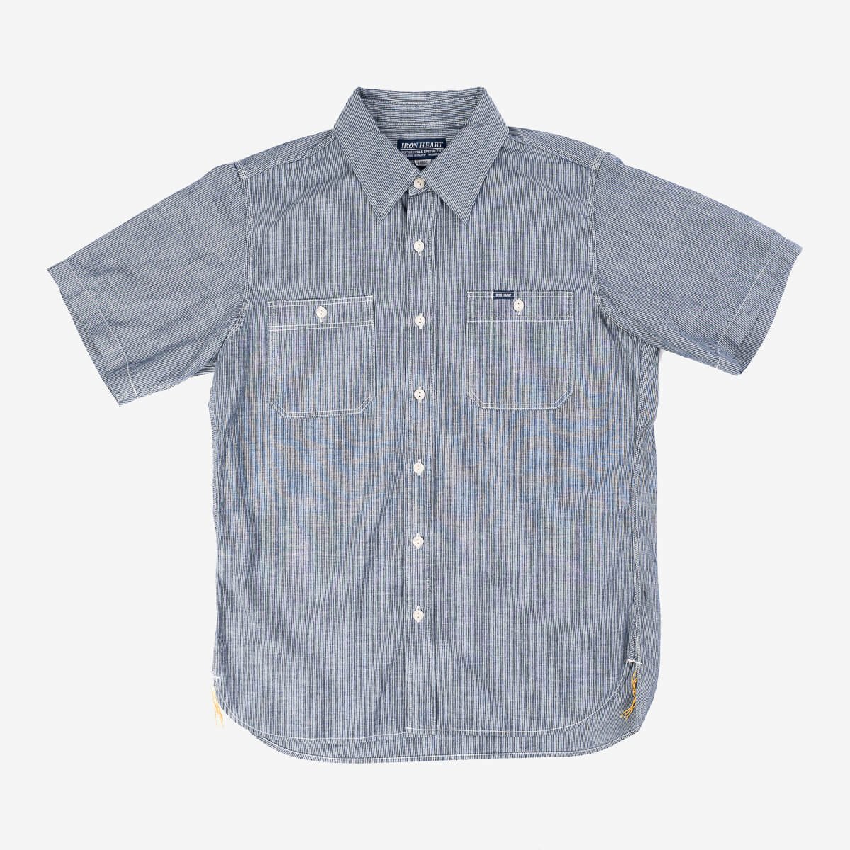 Iron Heart IHSH-285-PIN 5.5oz Selvedge Chambray Short Sleeve Work Shirt - Hairline Stripe
