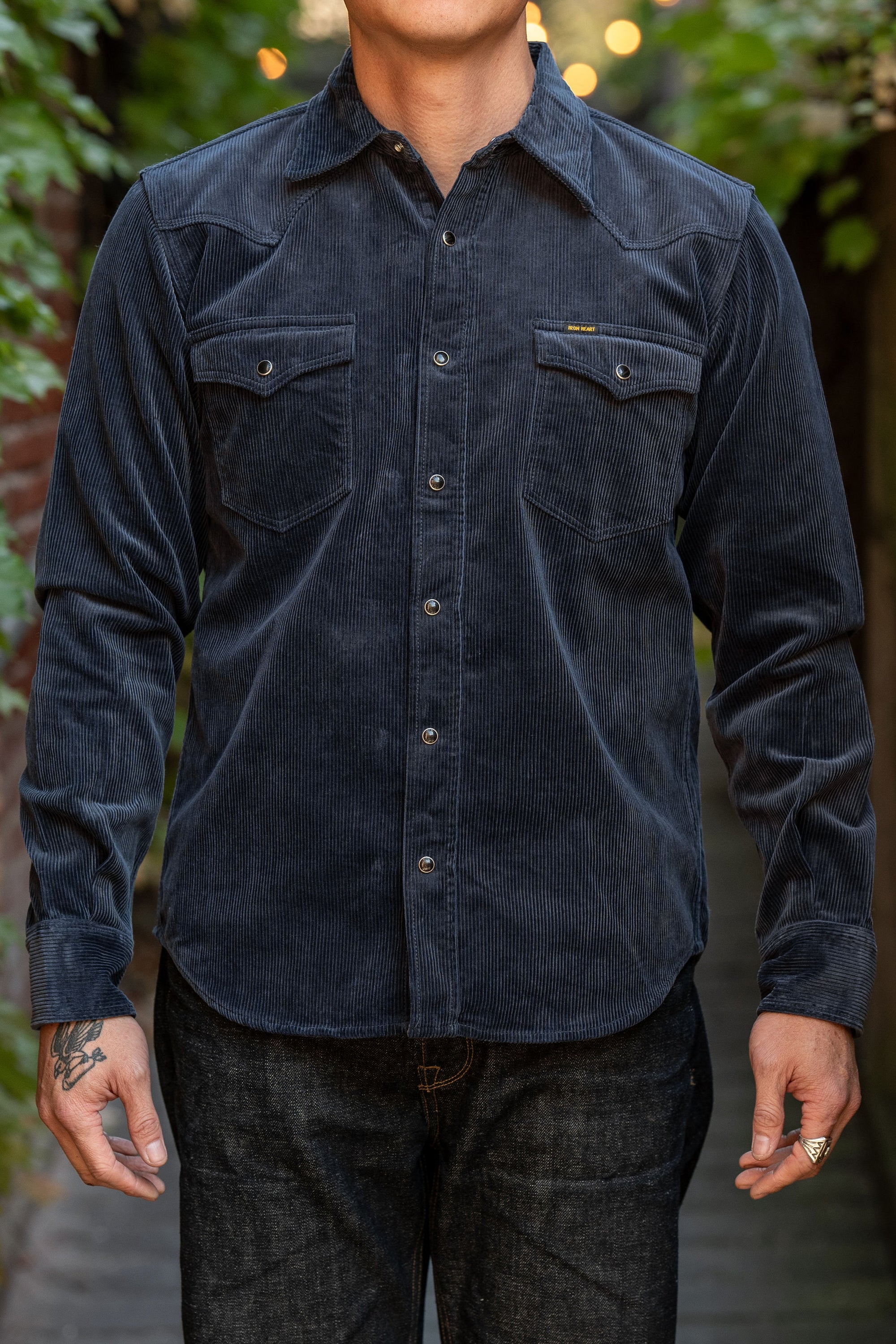 Iron Heart IHSH-398-NAV 11oz Corduroy Western Shirt - Navy