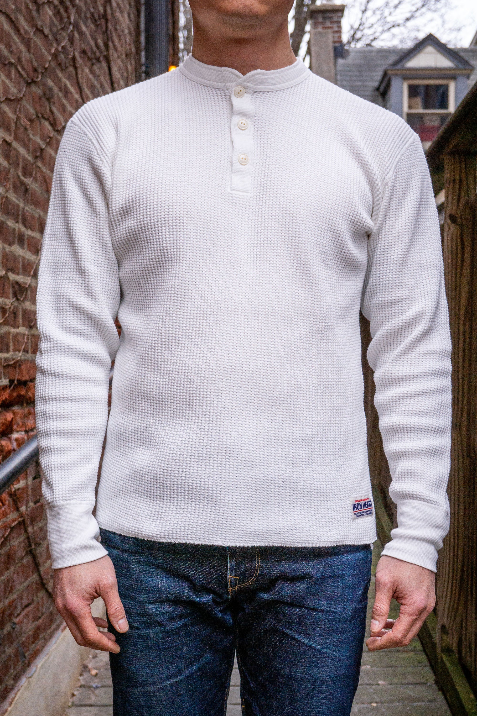 Iron Heart IHTL-1213-WHT Waffle Knit Long Sleeved Thermal Henley