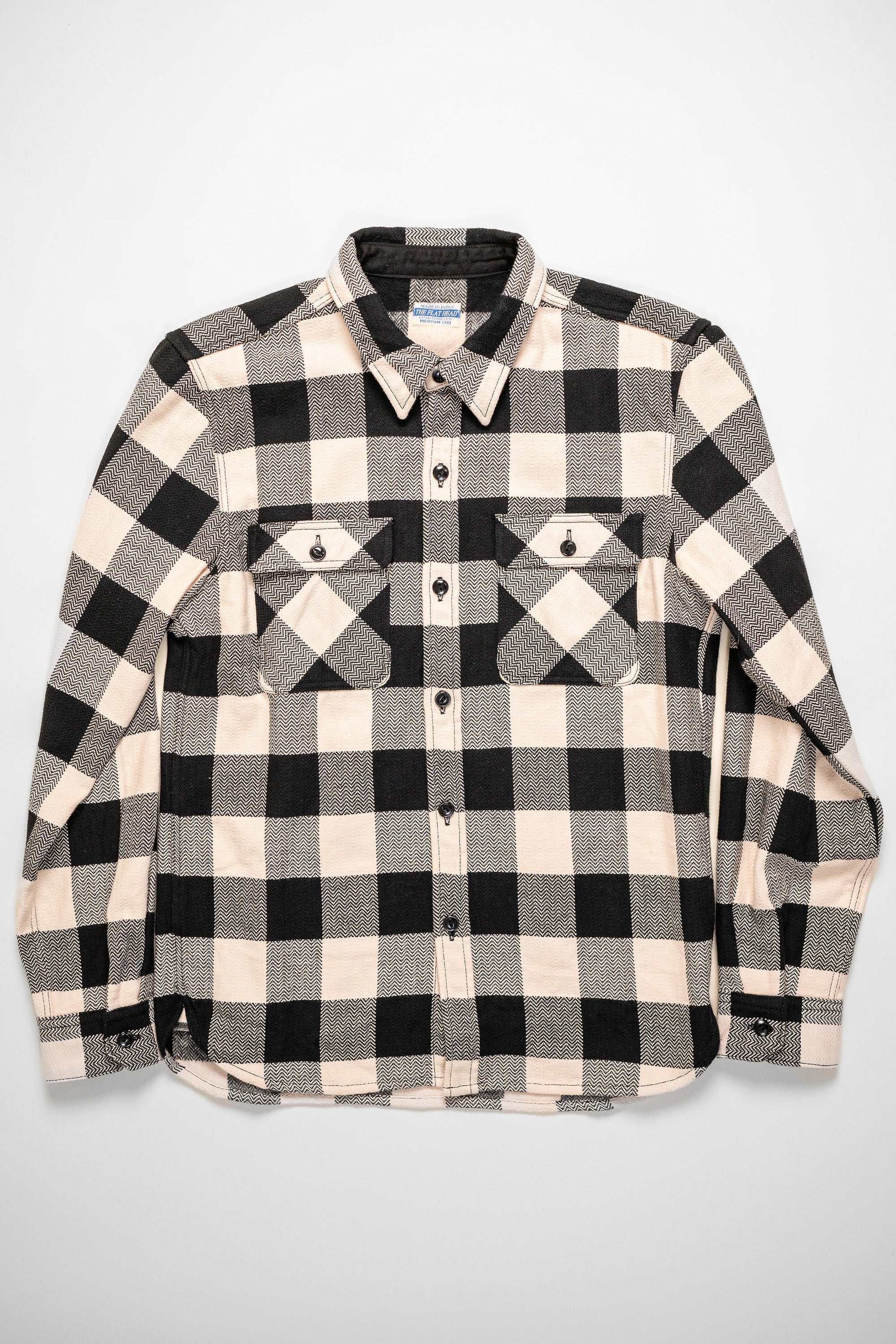 The Flat Head SNR-101L Block Check Flannel Shirt - Ivory/Black