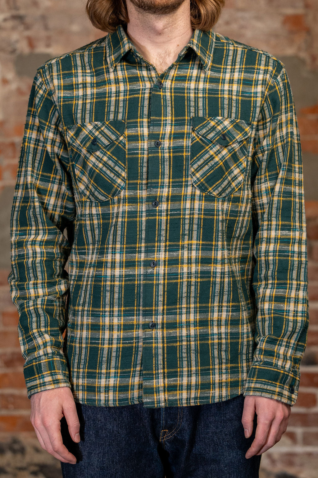 UES 502655 Slubby Flannel Shirt - Green