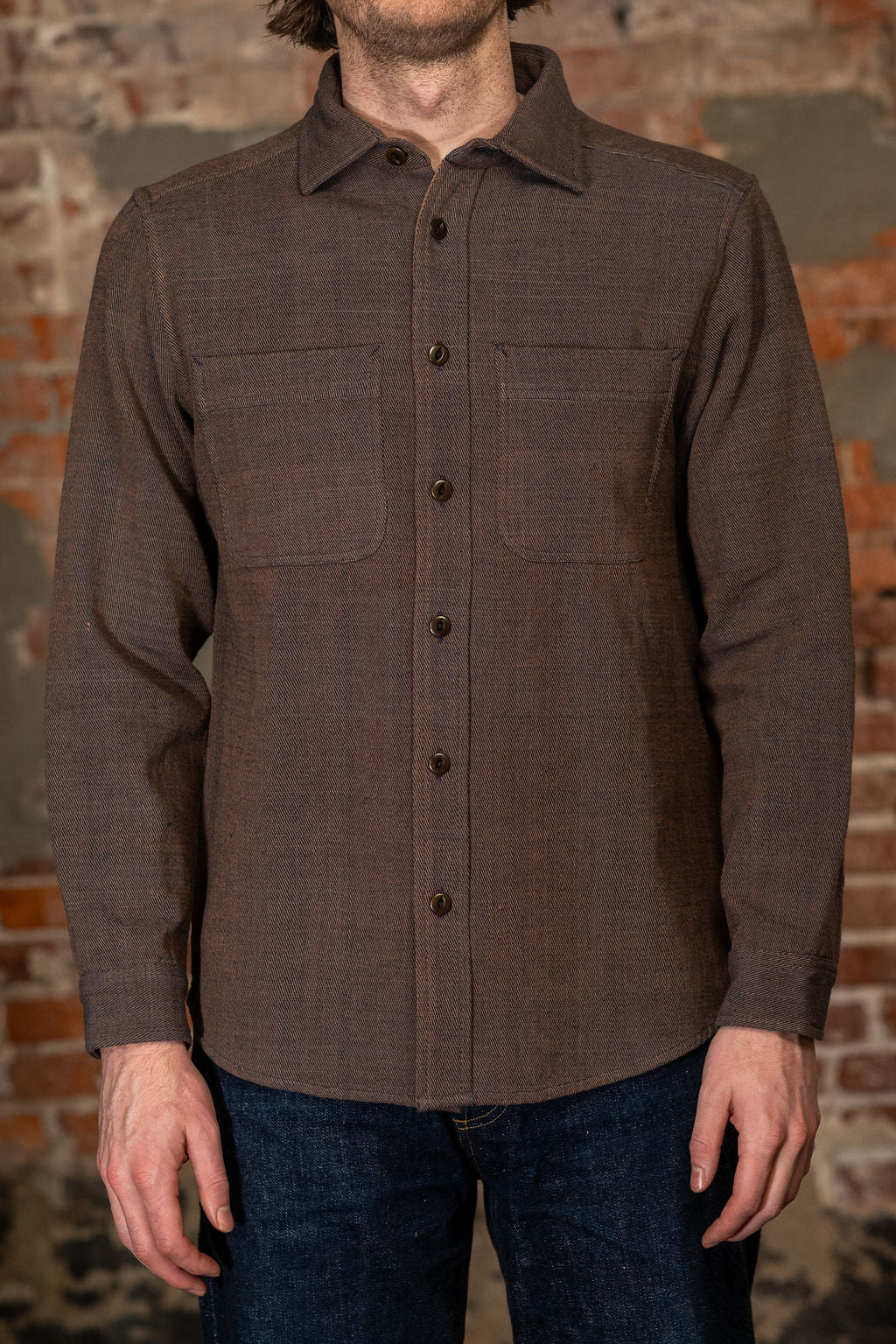Indi + Ash Ames Workshirt - Coyote/Indigo Handwoven Denim