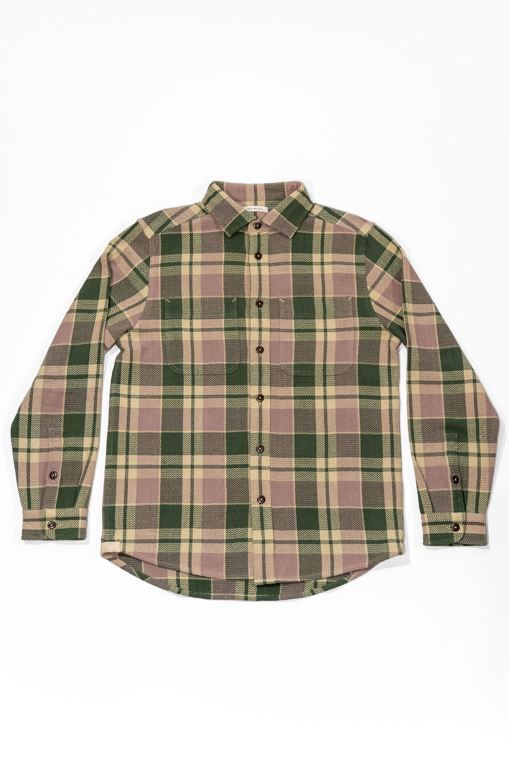 Indi + Ash Ames Workshirt - Grass/Lavender/Ecru Handwoven Flannel