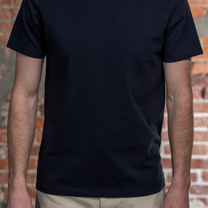 Hansen Garments Julian Crew Neck T-Shirt - Indigo Like on model from the front