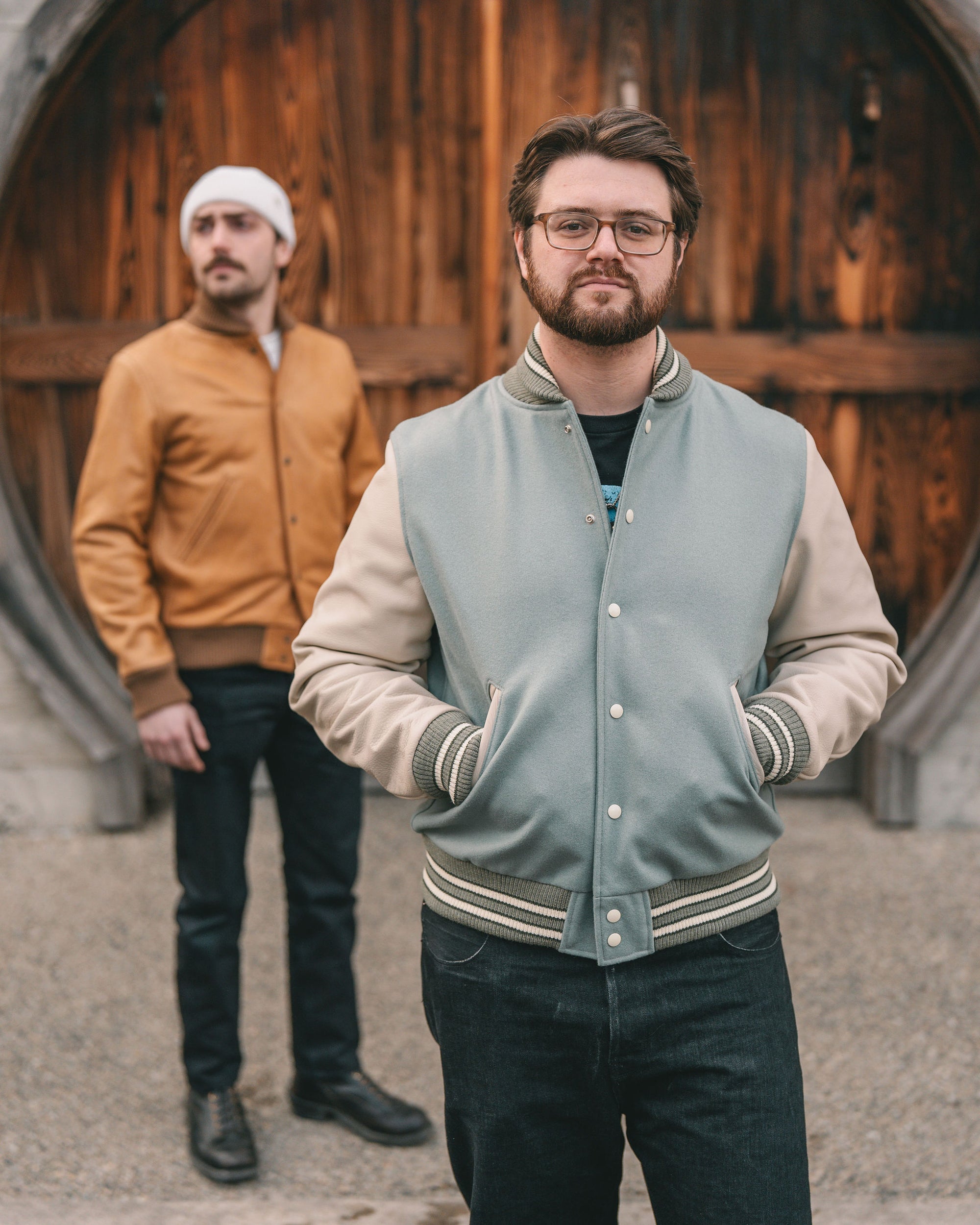 Dehen 1920 Varsity Jacket - Reef Wool / Milk Leather