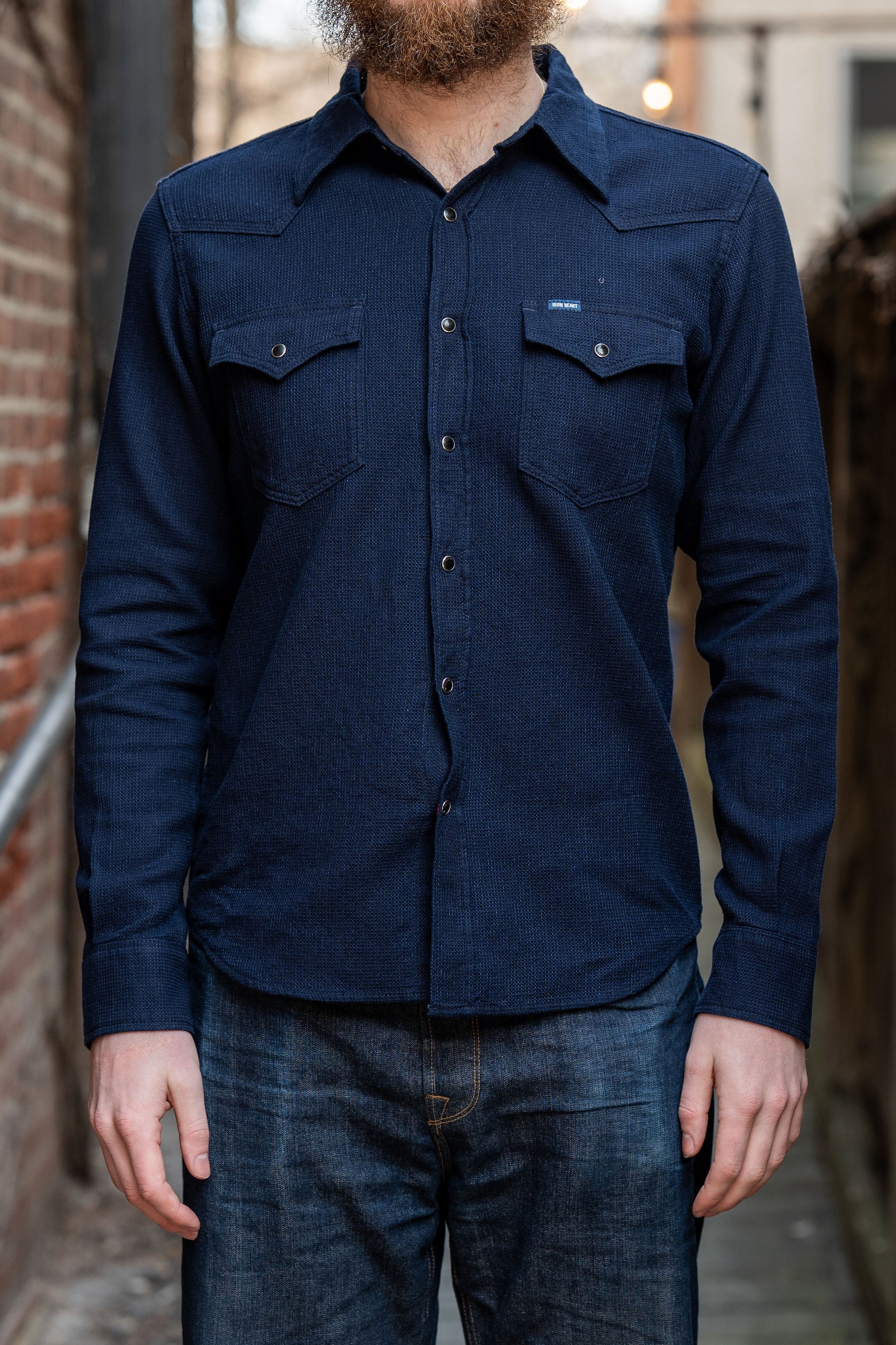 Iron Heart IHSH-413-IND 5oz Selvedge Dobby Cloth Western Shirt - Indigo