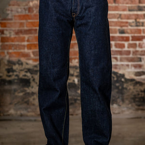 Pure Blue Japan XX-002 Piped Straight - Indigo. on model front profile