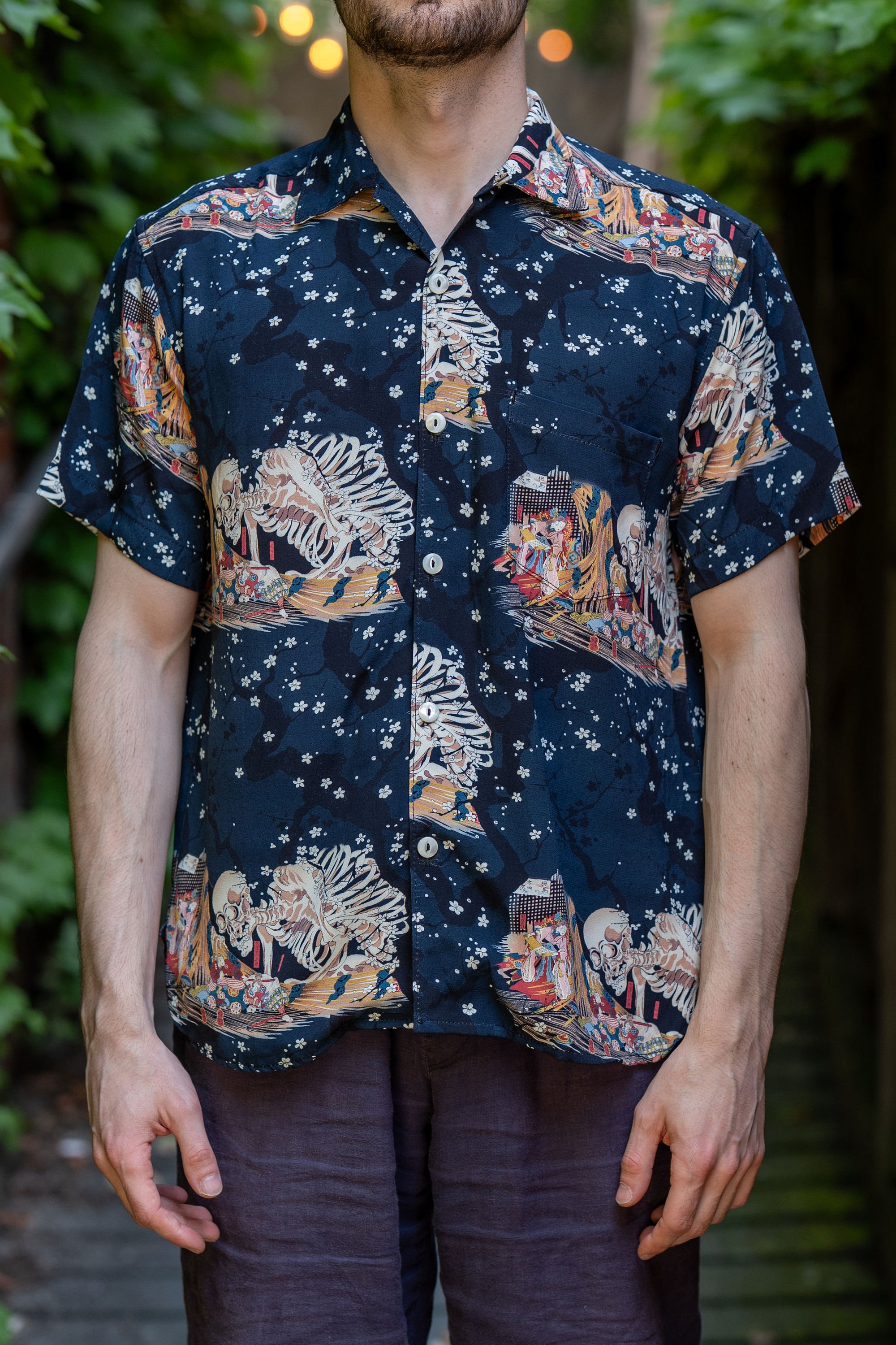 Freenote Cloth Hawaiian - Navy Skeleton