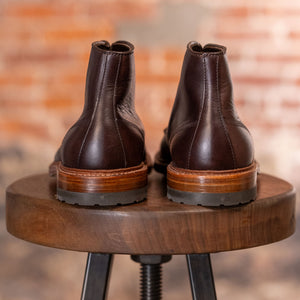 Brown leather cap toe boots back view