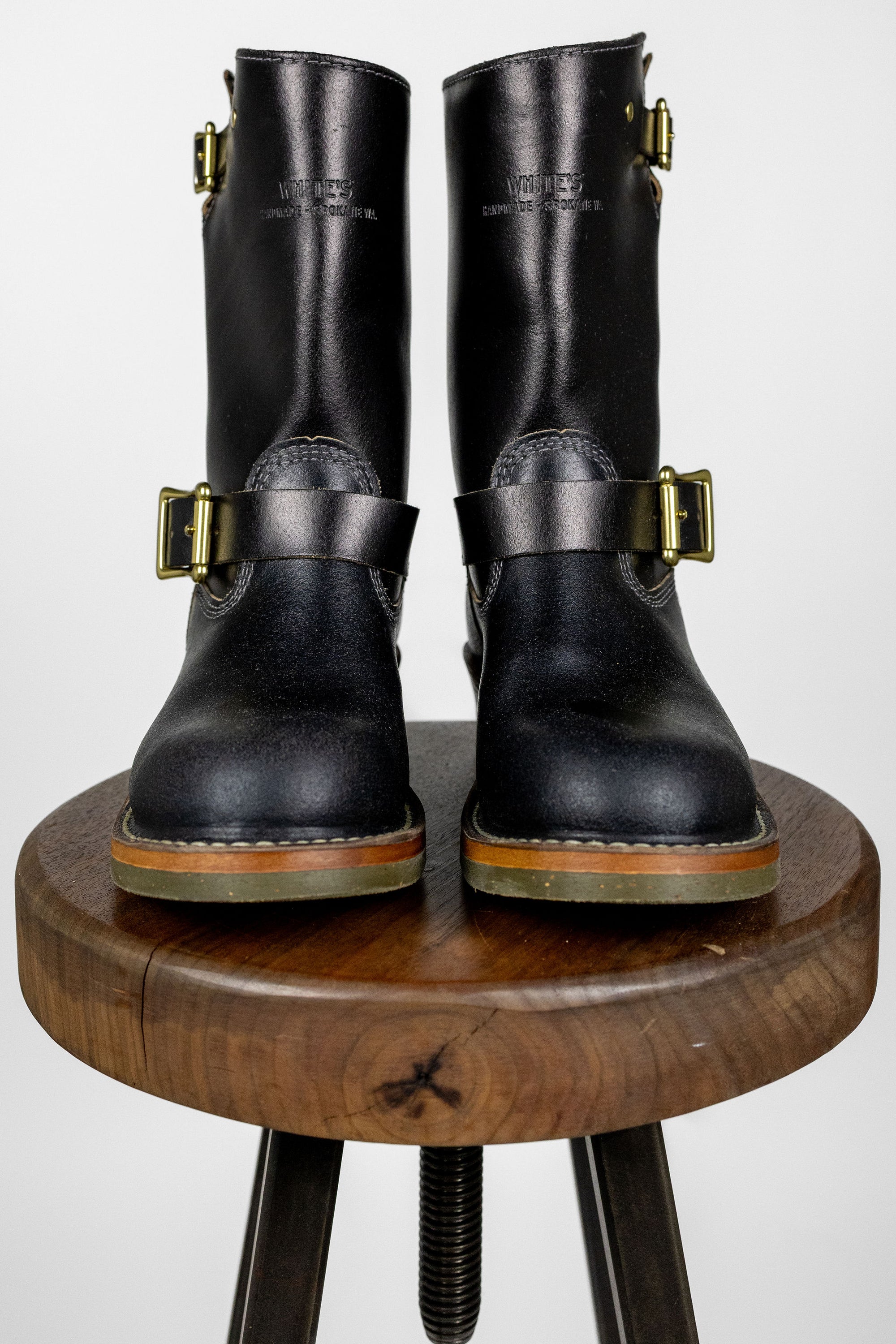 White's Boots x Franklin & Poe Engineer Boot - Black Waxed Flesh with Dr. Sole