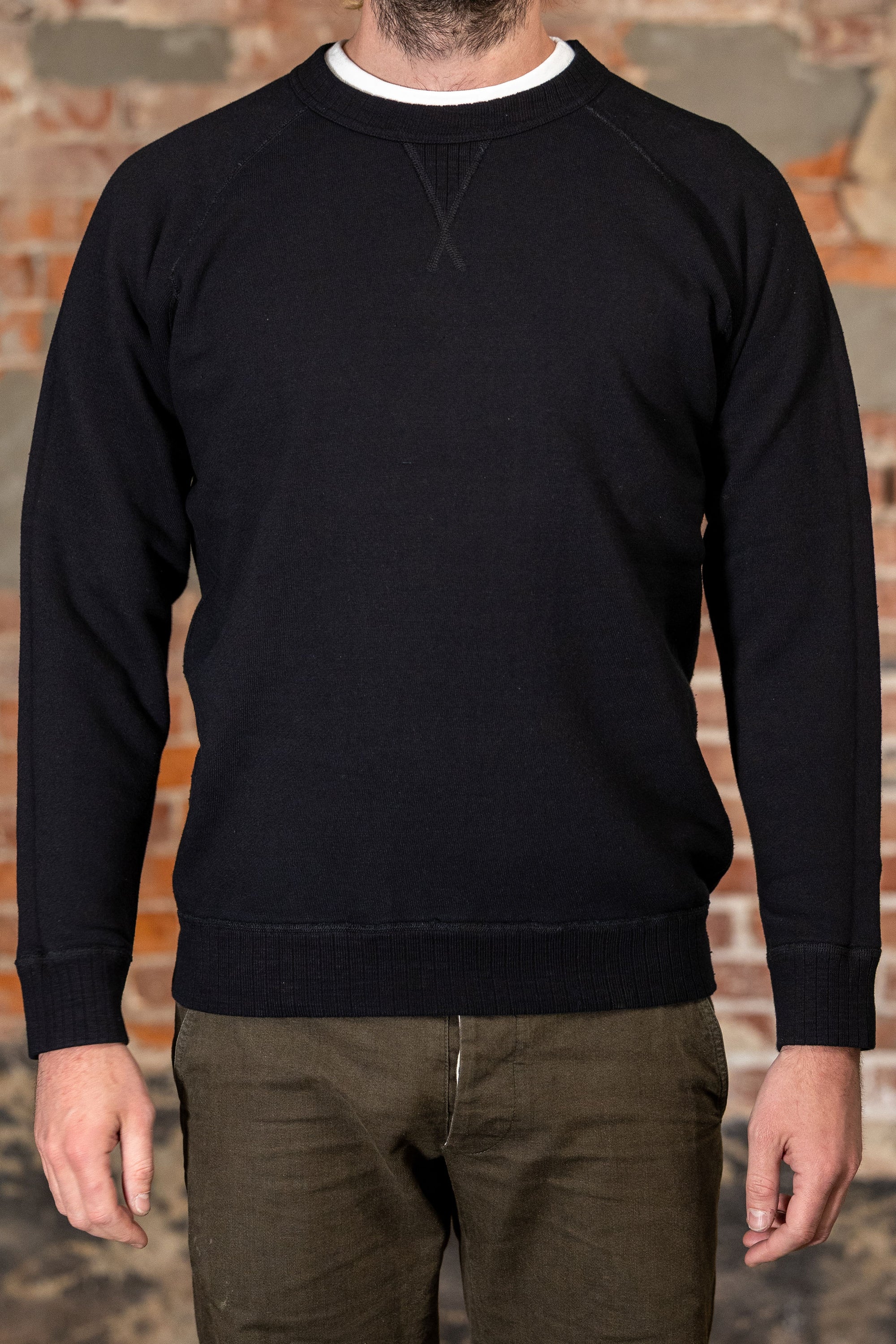 Pure Blue Japan 5409-IDBK Knitted Sweatshirt - Indigo Black. on model front profile