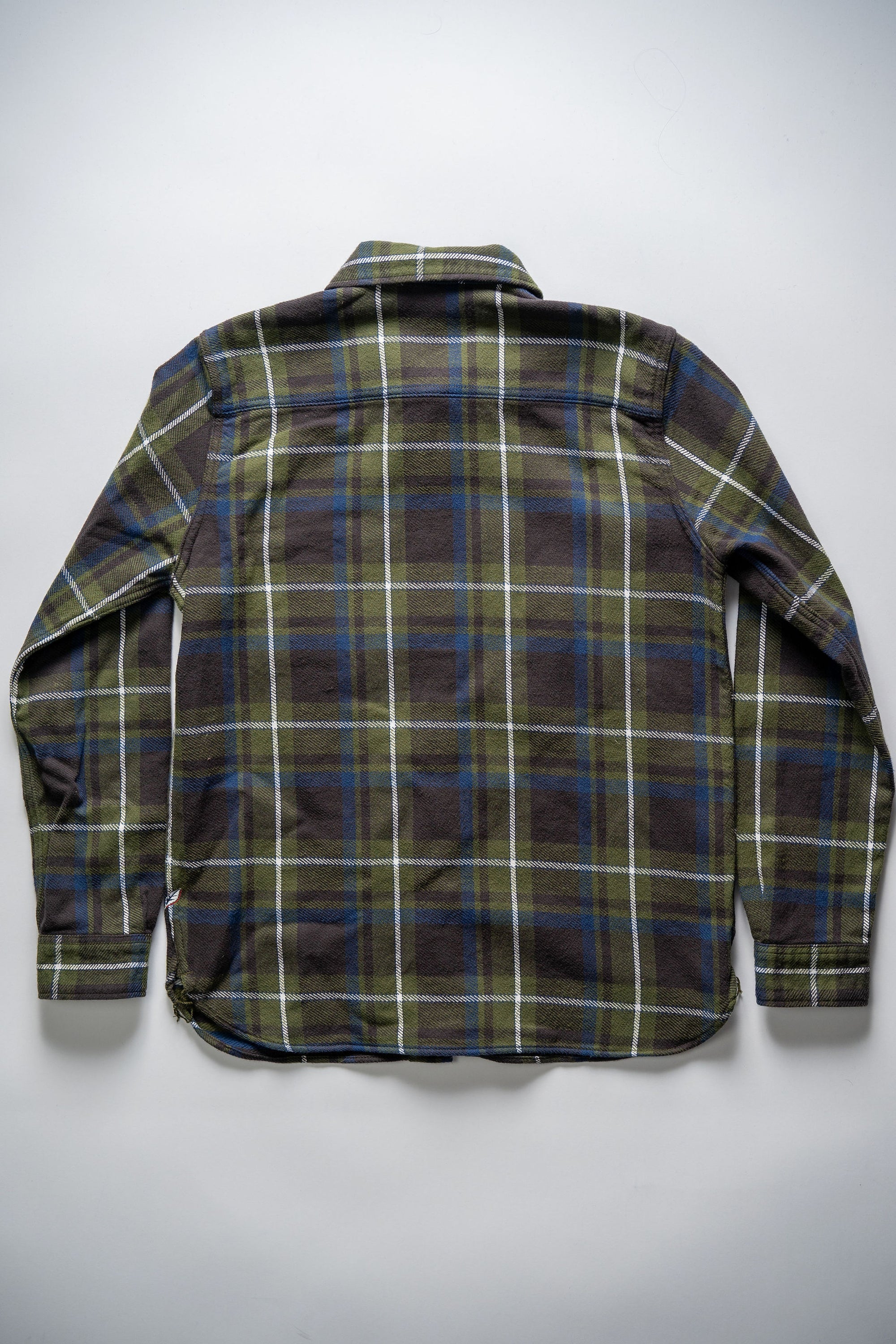 Pure Blue Japan 2222-OL Raised Surface Check Double Pocket Shirt -Olive