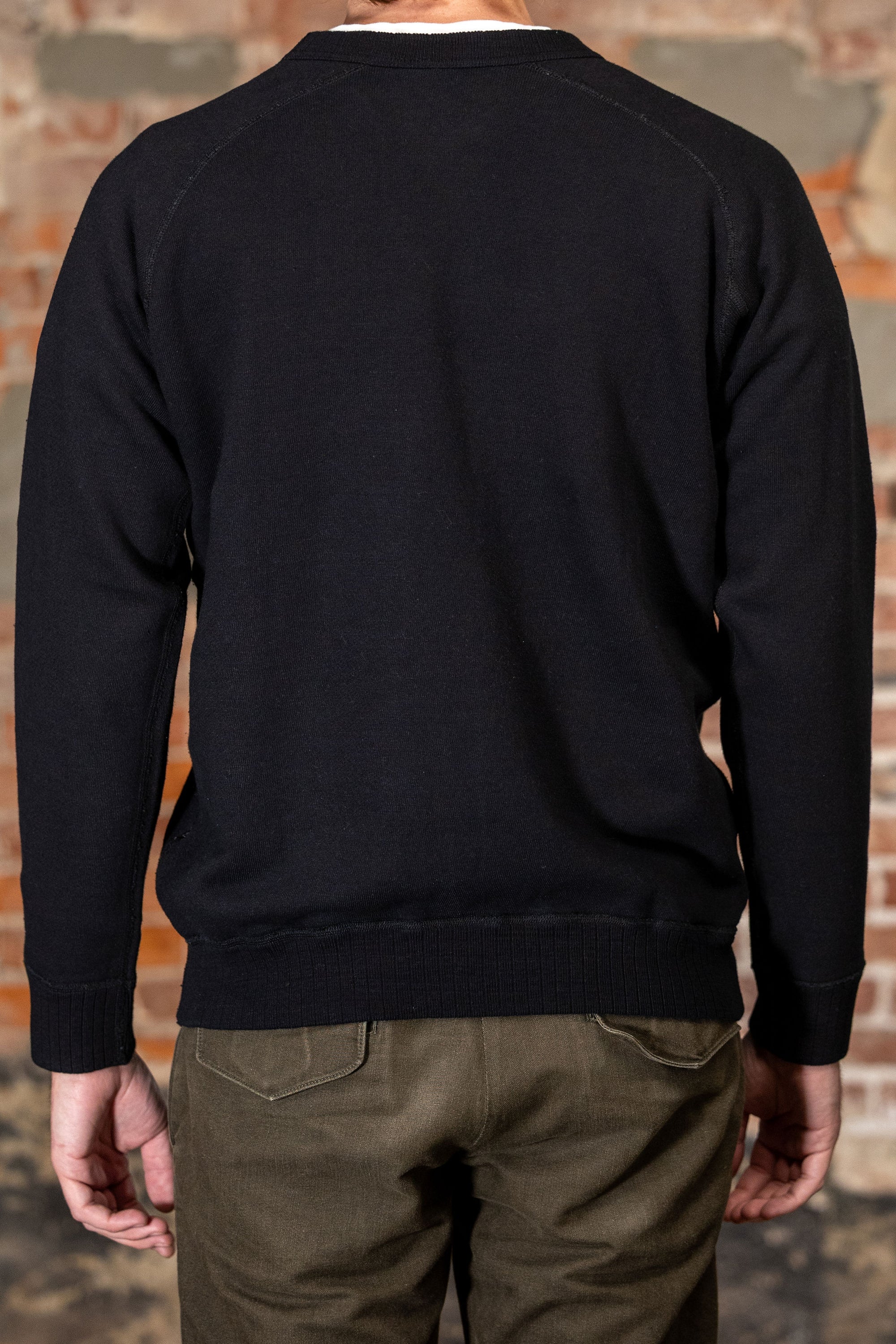 Pure Blue Japan 5409-IDBK Knitted Sweatshirt - Indigo Black. on model back profile
