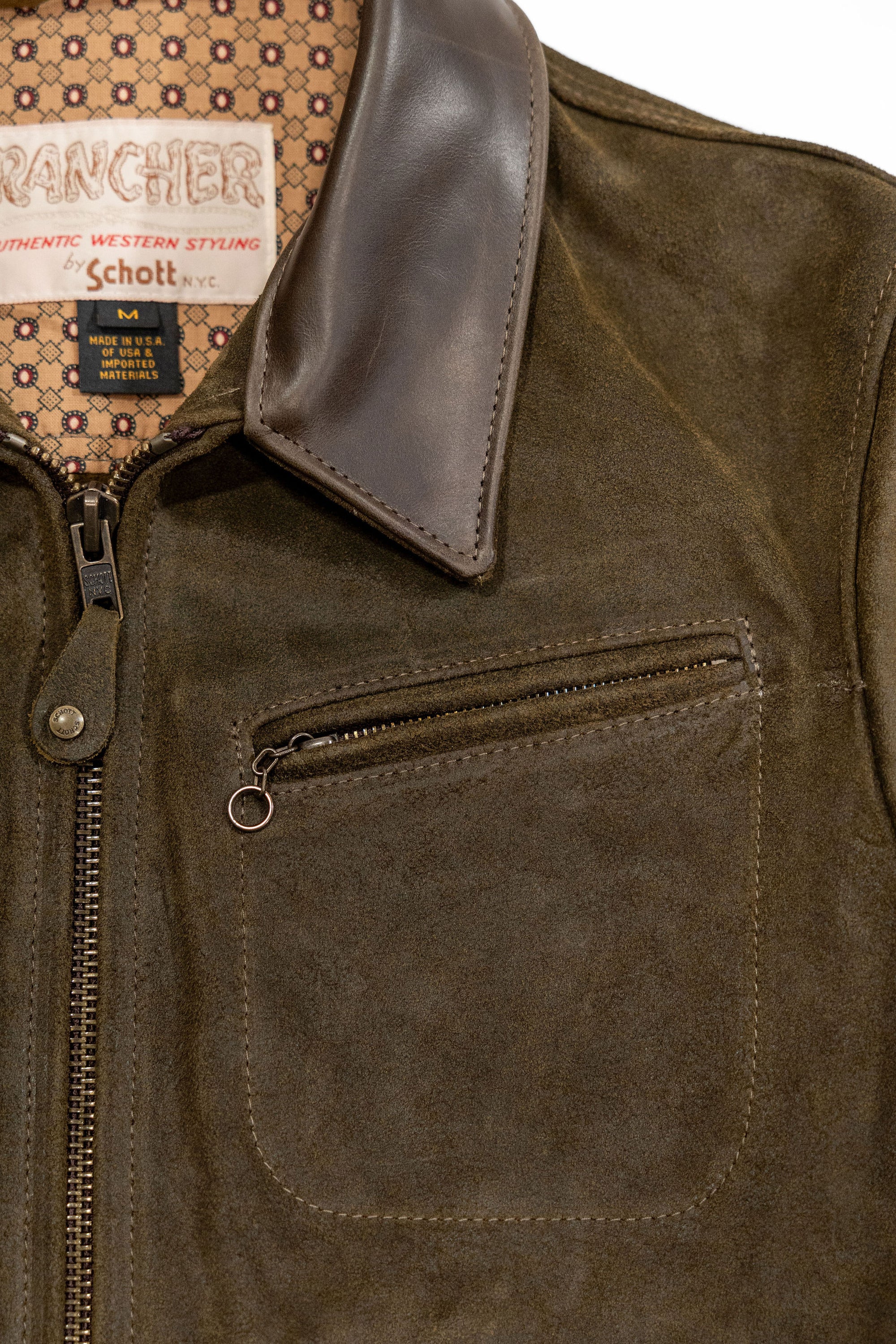 Schott NYC 371 Suede Unlined Steerhide Delivery Jacket - Olive