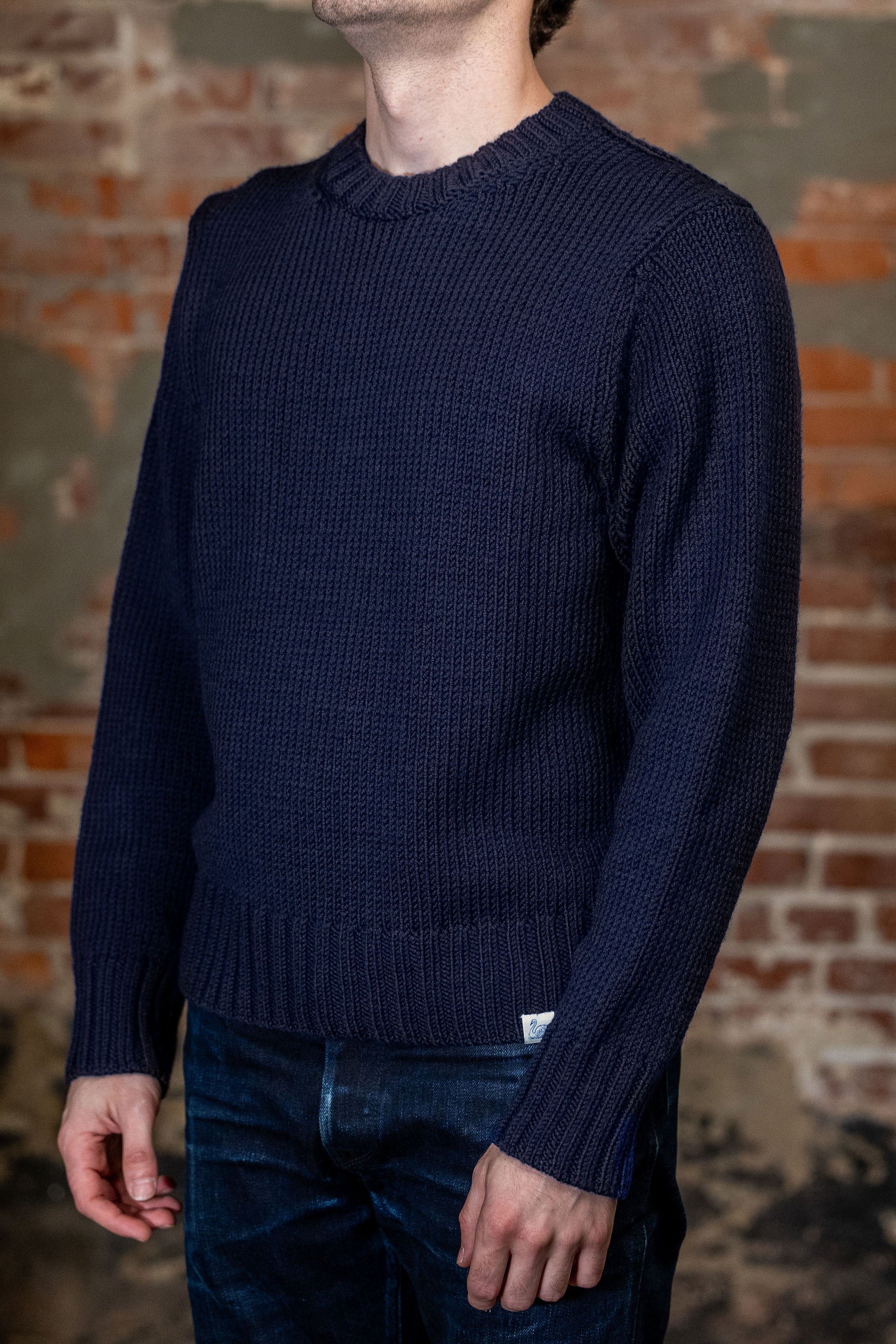 Merz b. Schwanen CREWKNIT01CTM Chunky Cropped Merino Wool Sweater - Ink Blue