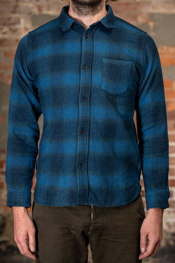 Pure Blue Japan 2235-BE Tweed Check Shirt - Beige Indigo Overdye