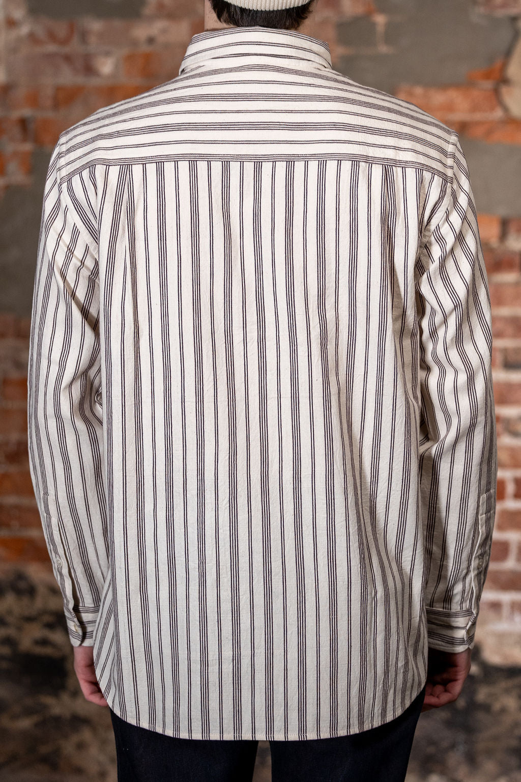 Indi + Ash L/S Brook Shirt - Handwoven Kala Cotton Variegated Stripe Natural/Plum