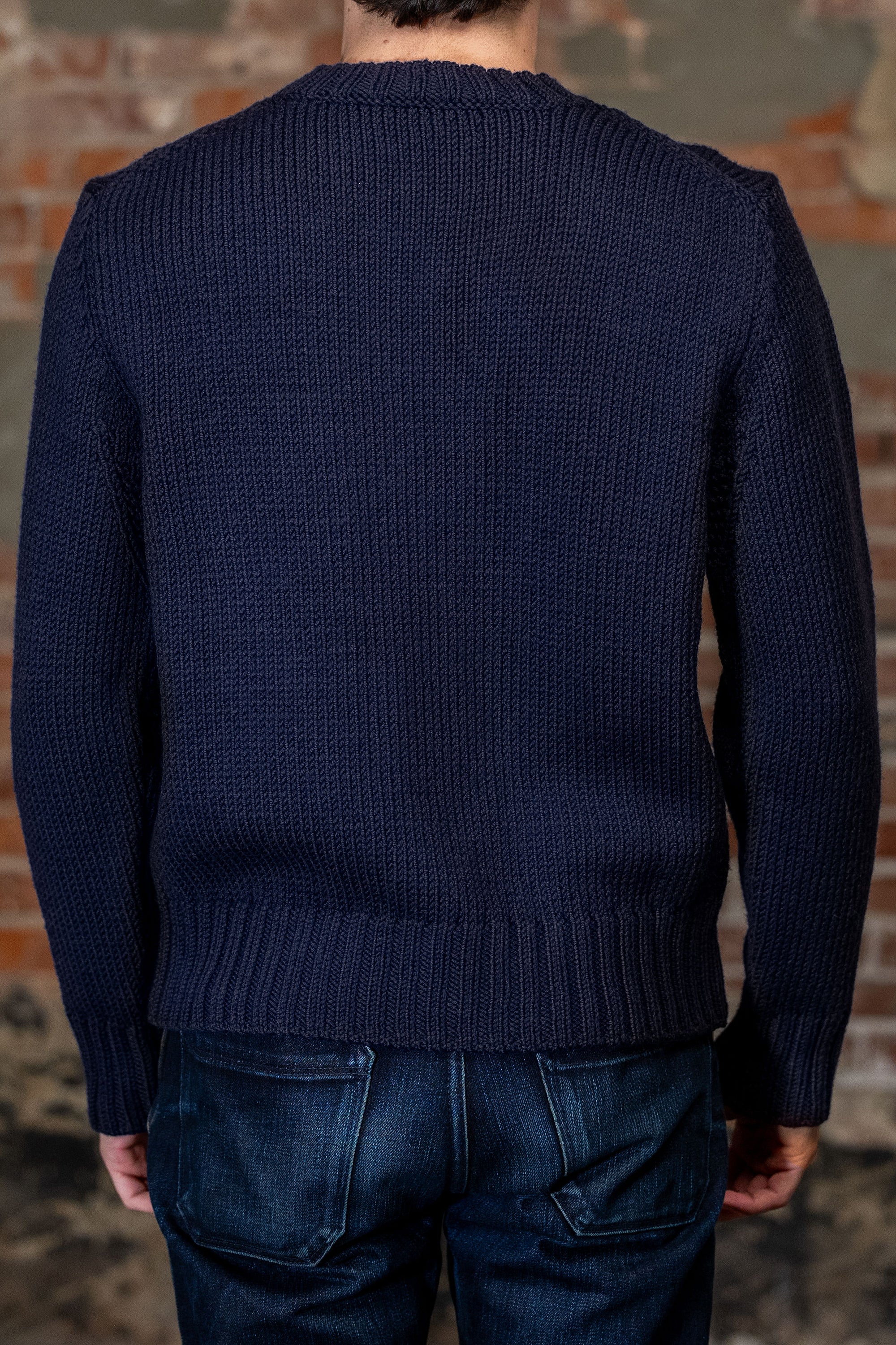 Merz b. Schwanen CREWKNIT01CTM Chunky Cropped Merino Wool Sweater - Ink Blue