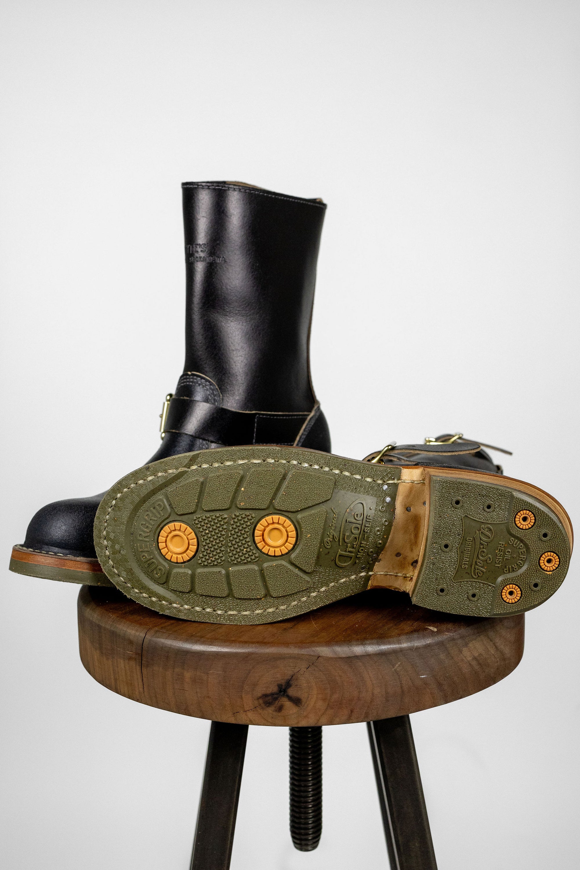 White's Boots x Franklin & Poe Engineer Boot - Black Waxed Flesh with Dr. Sole