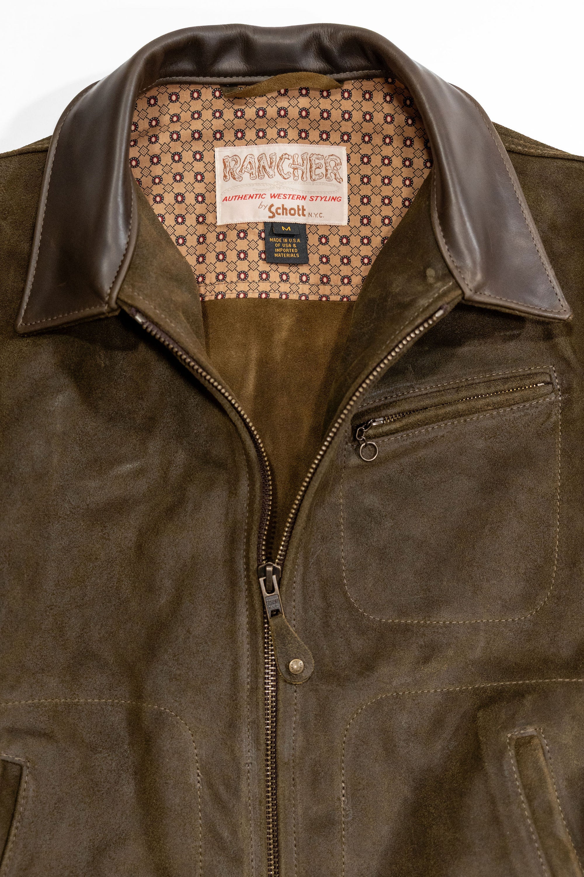 Schott NYC 371 Suede Unlined Steerhide Delivery Jacket - Olive