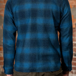Pure Blue Japan 2235-BE Tweed Check  Shirt - Beige Indigo Overdye. on model back profile