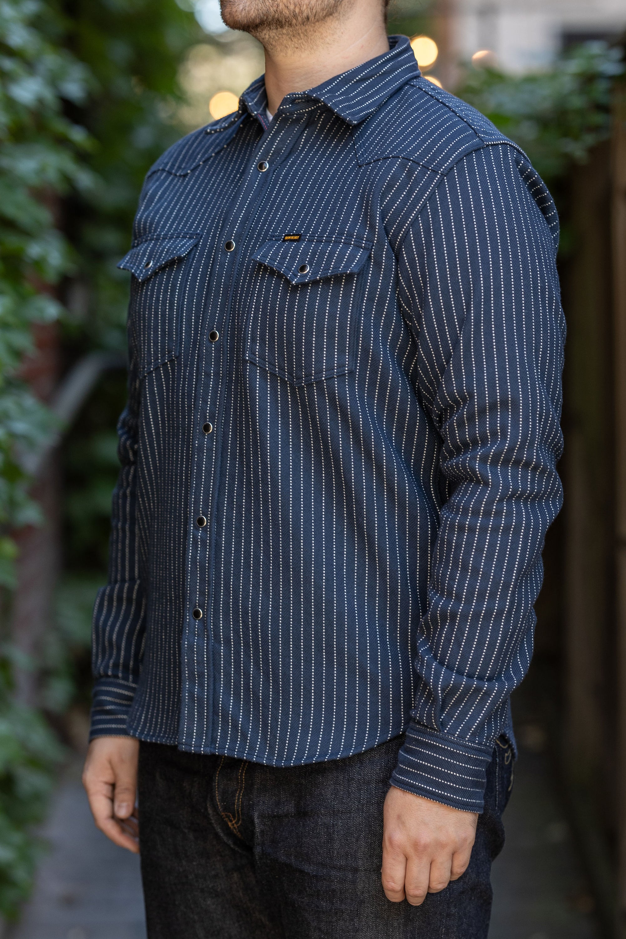 Iron Heart IHSH-401-NAV Ultra Heavy Flannel Chalk Stripe Western Shirt - Navy