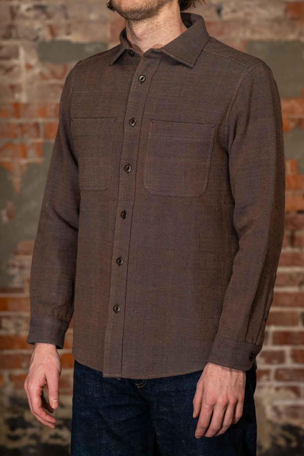 Indi + Ash Ames Workshirt - Coyote/Indigo Handwoven Denim