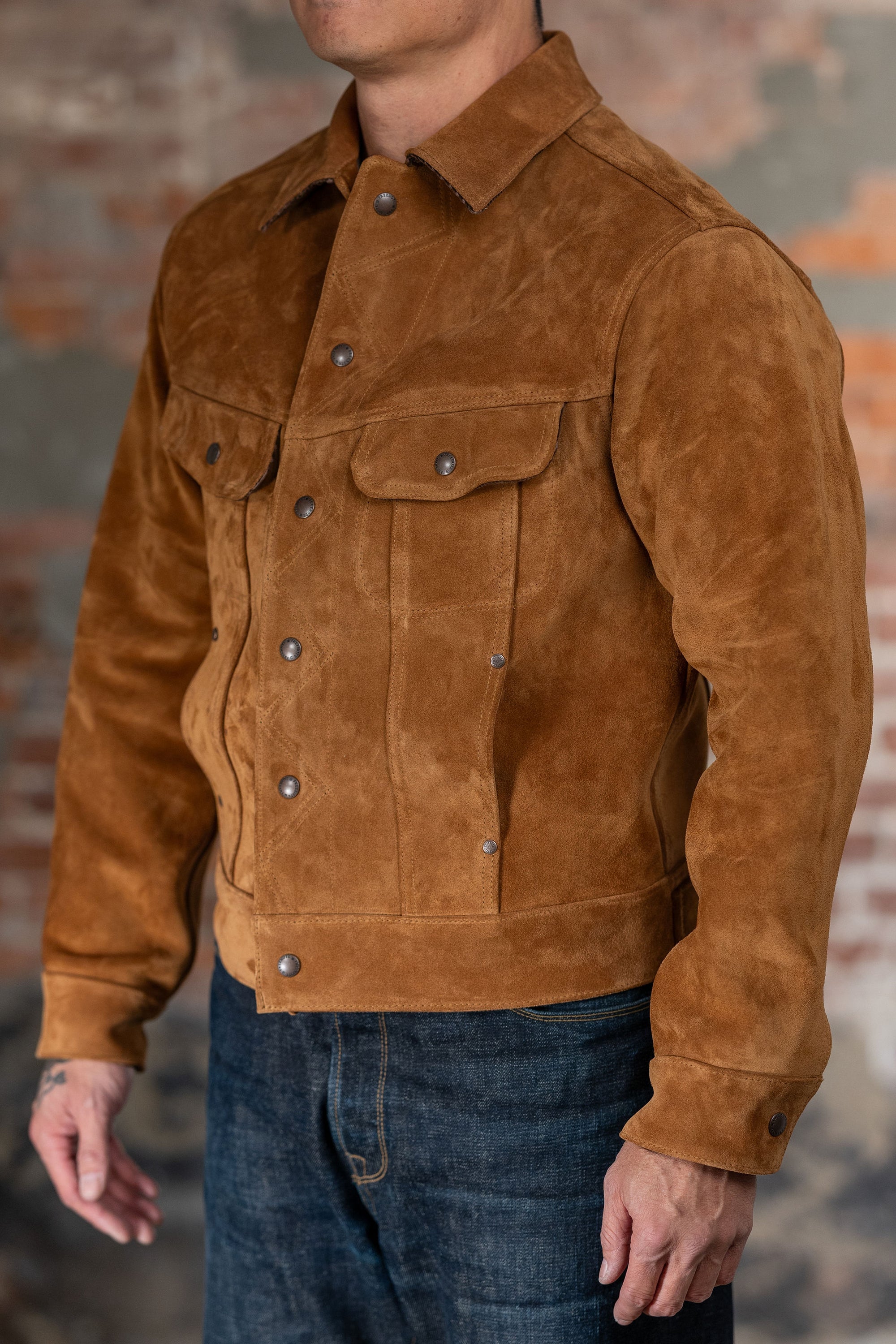 Freenote Cloth High Low Leather Jacket - 1.4mm Tobacco Suede