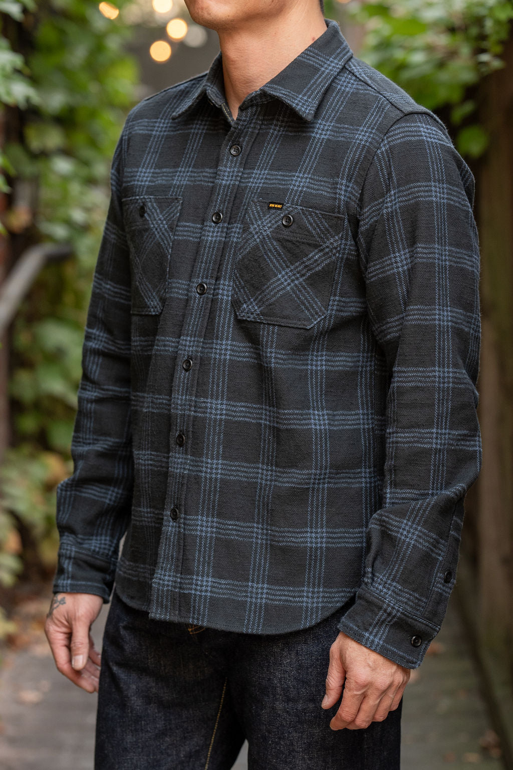 Iron Heart IHSH-408-BLK 12oz Slubby Heavy Flannel Check Work Shirt - Black