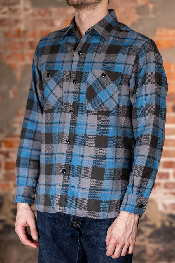 【MYNE】CHECK SHRT/BLUE Sugar Cane Lot No. SC29558 Twill Check Work Shirt - Blue