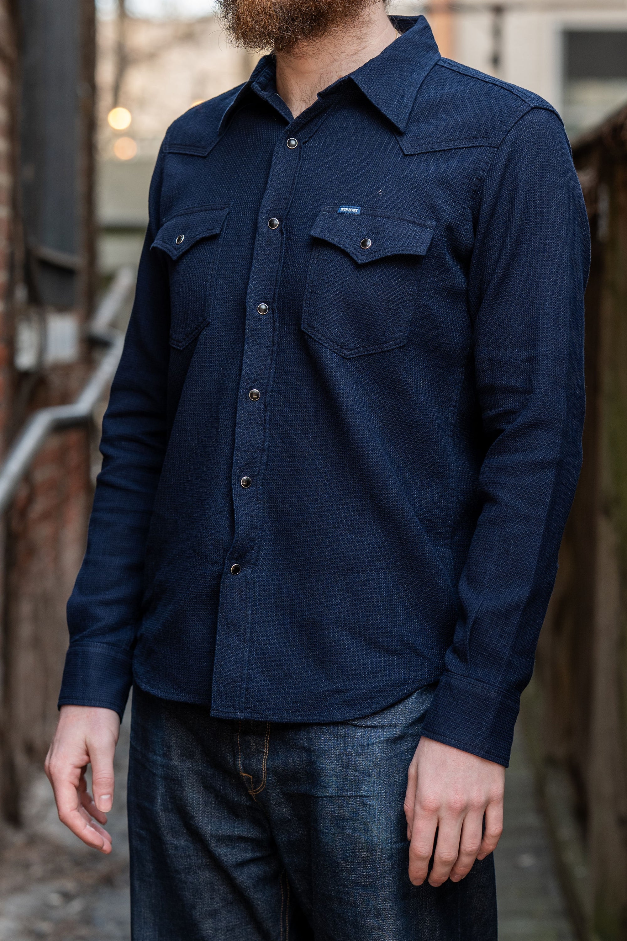 Iron Heart IHSH-413-IND 5oz Selvedge Dobby Cloth Western Shirt - Indigo