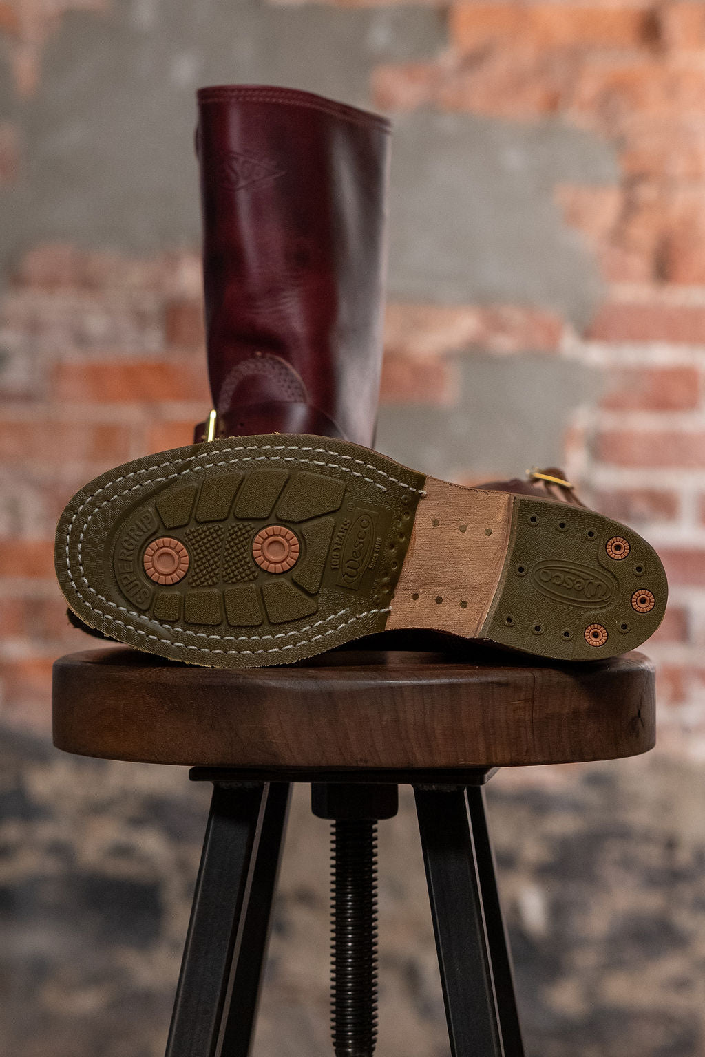Wesco Boots Mister Lou - Horween Burgundy Horsehide Green Supergrip Sole