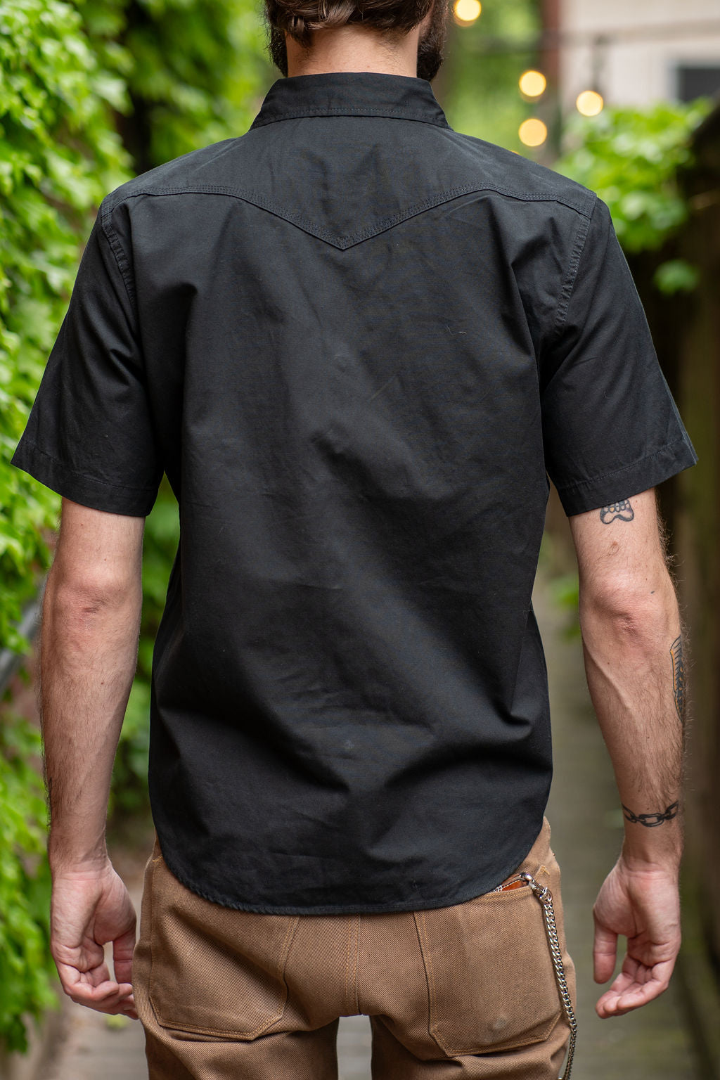 Iron Heart IHSH-387-BLK 7oz Fatigue Cloth Short Sleeved Western Shirt - Black