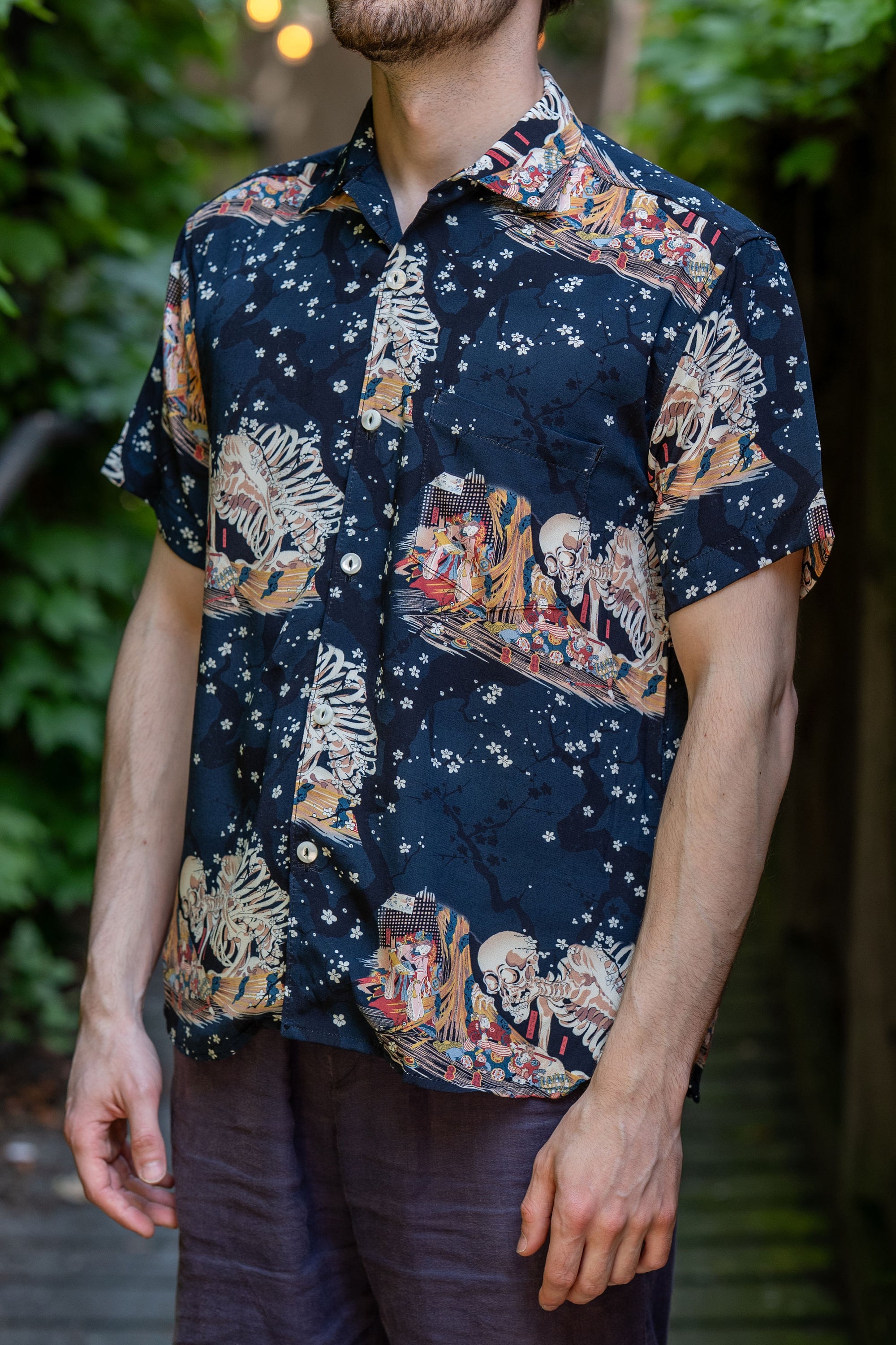 Freenote Cloth Hawaiian - Navy Skeleton