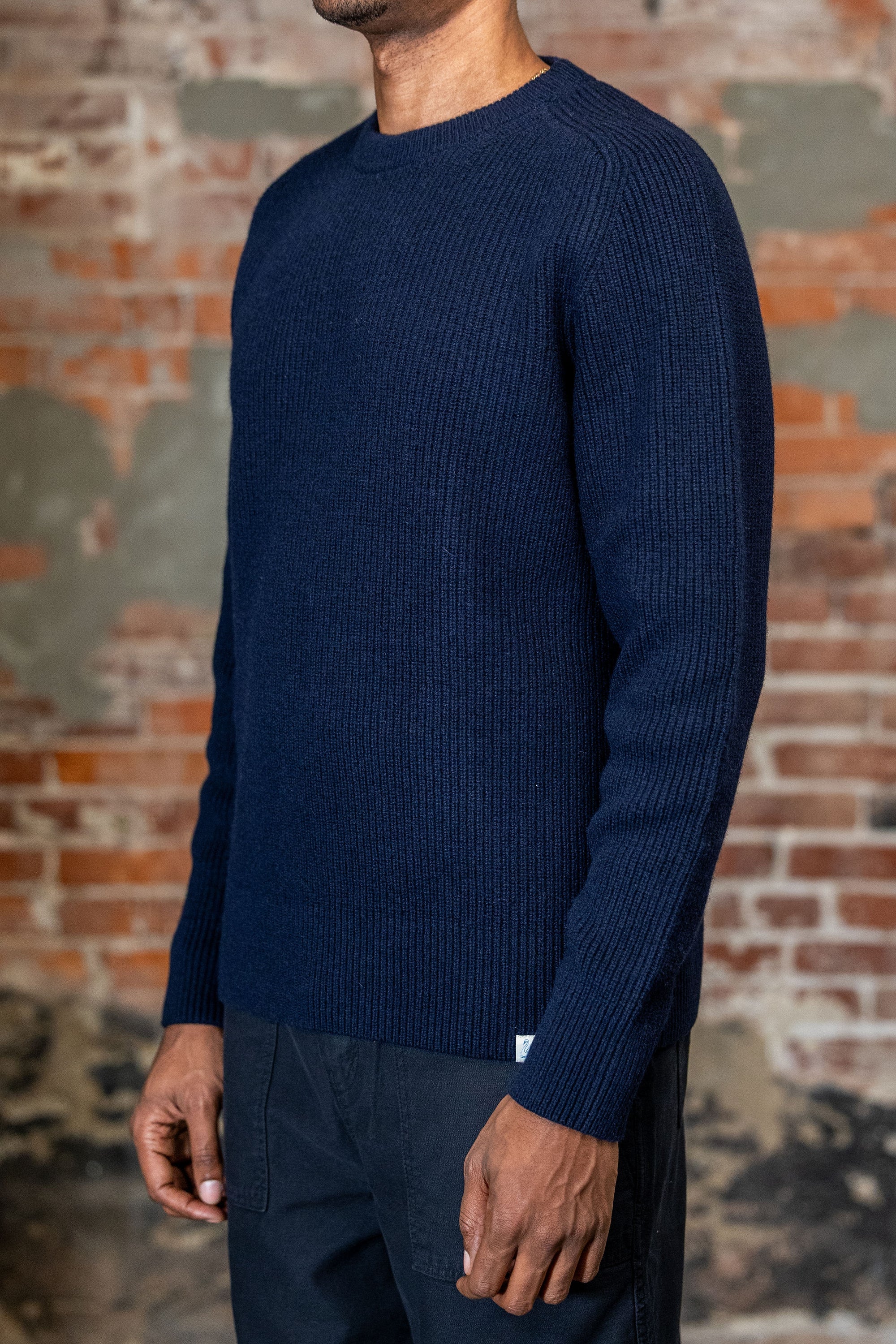 Merz b. Schwanen LOCC02 Sturdy Ribbed Merino-Wool Cashmere Sweater - Dark Navy