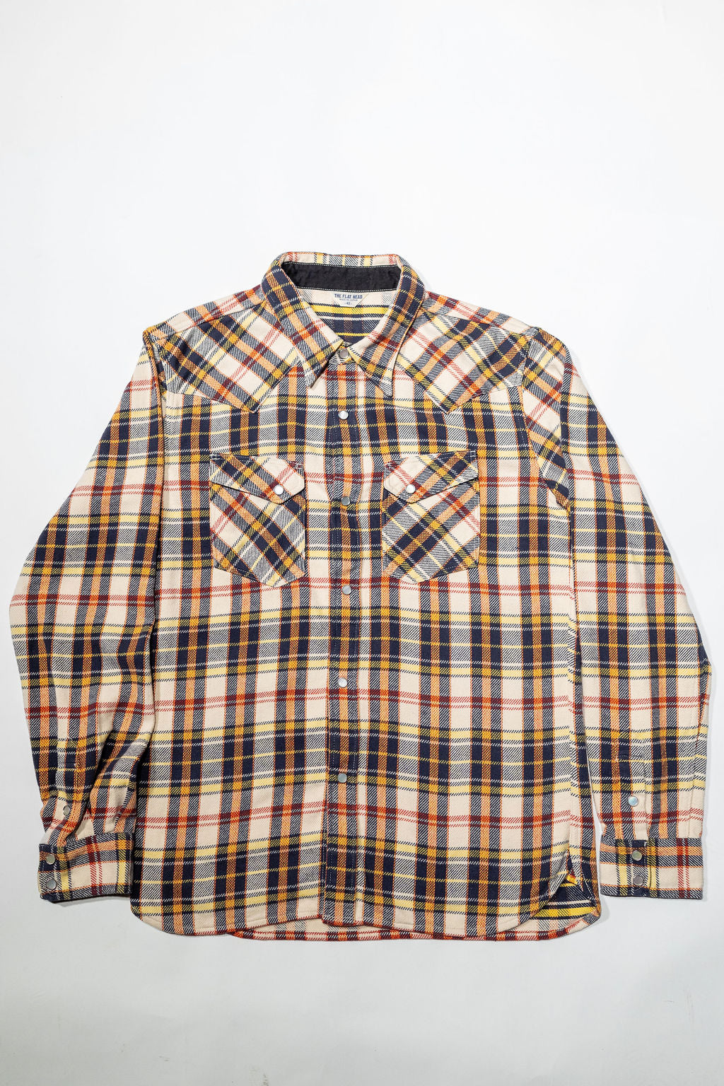 The Flat Head FN-SNR-014L Check Flannel Western Shirt - Ivory/Black