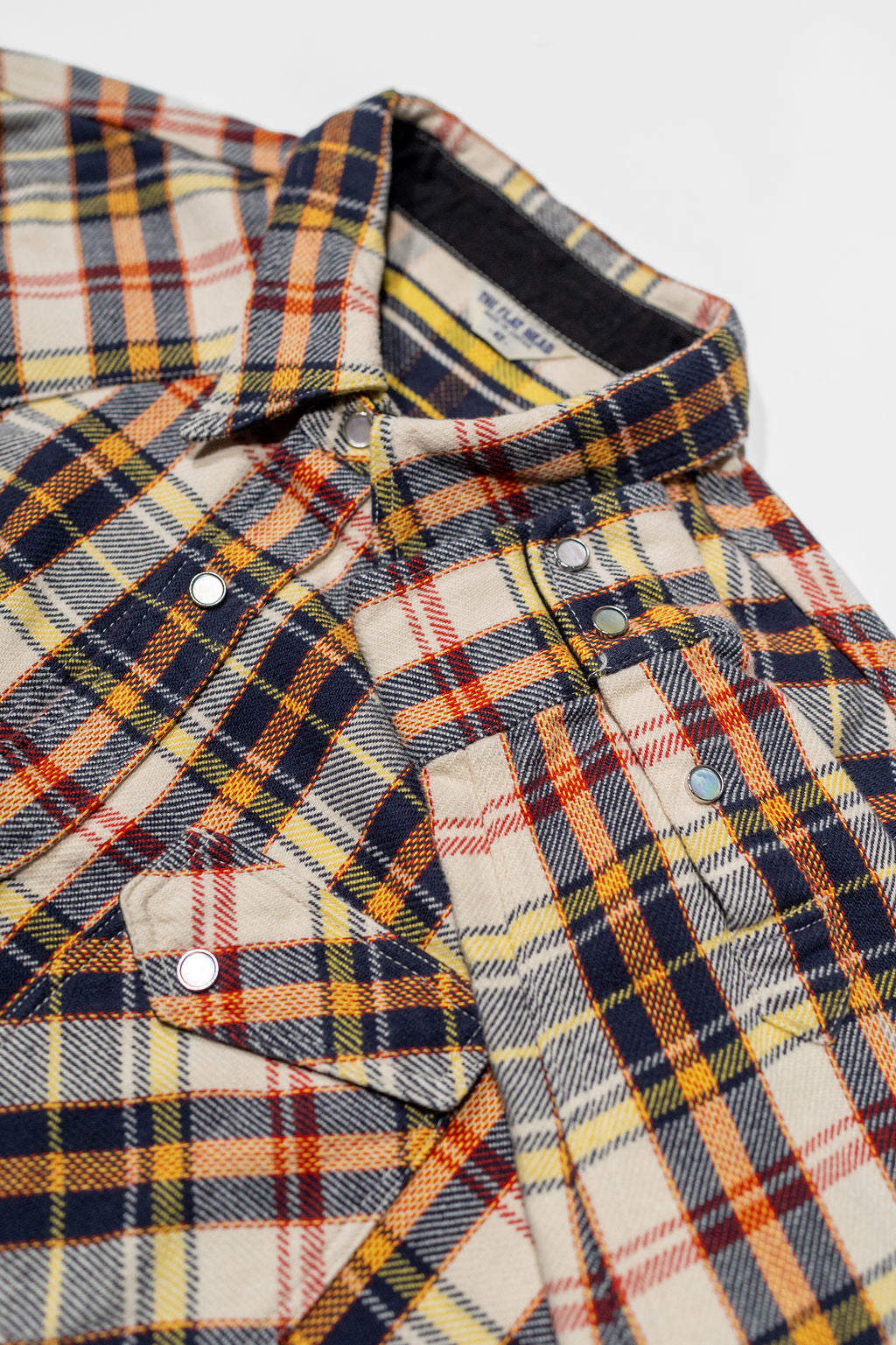 The Flat Head FN-SNR-014L Check Flannel Western Shirt - Ivory/Black