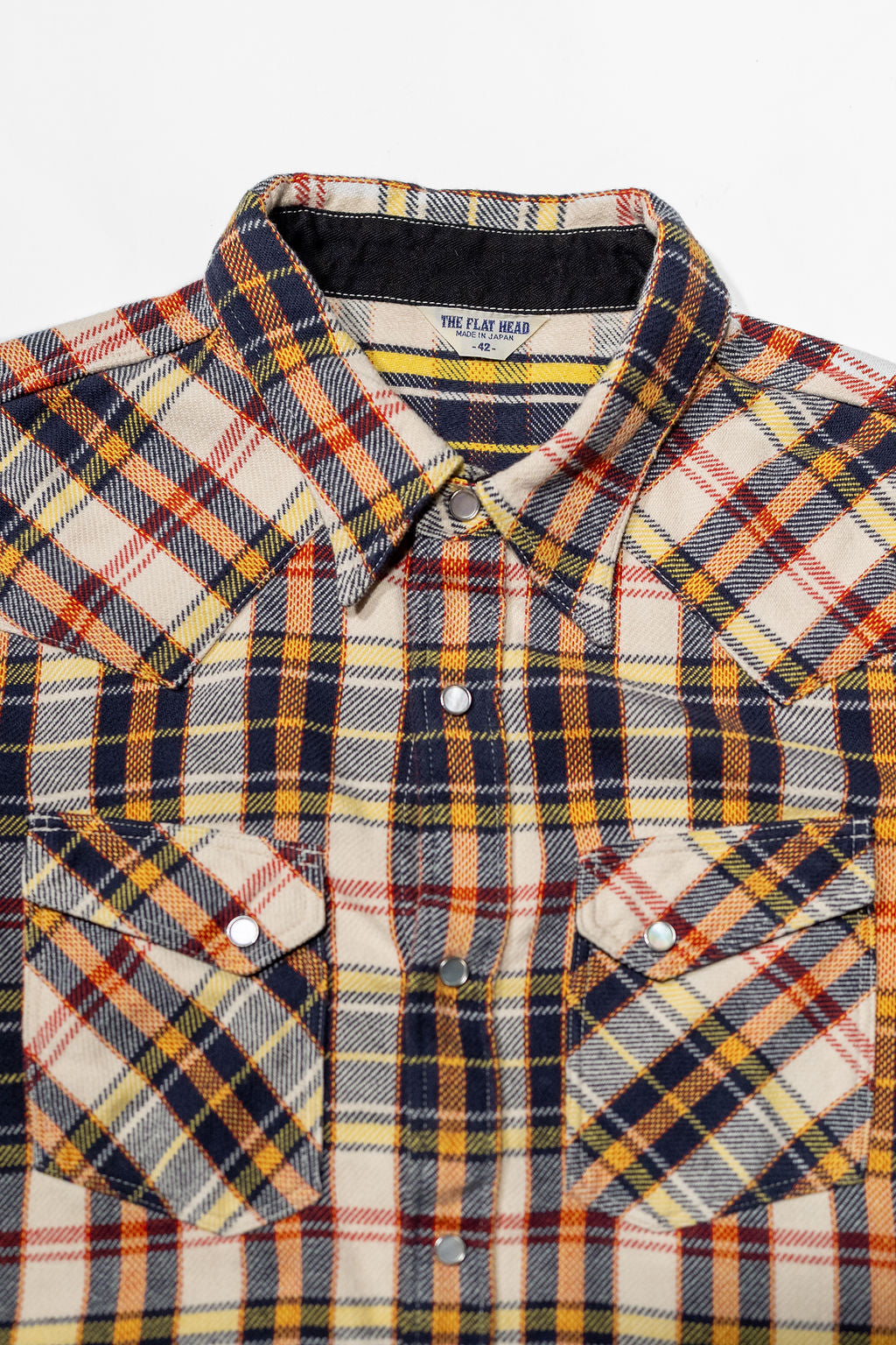 The Flat Head FN-SNR-014L Check Flannel Western Shirt - Ivory/Black
