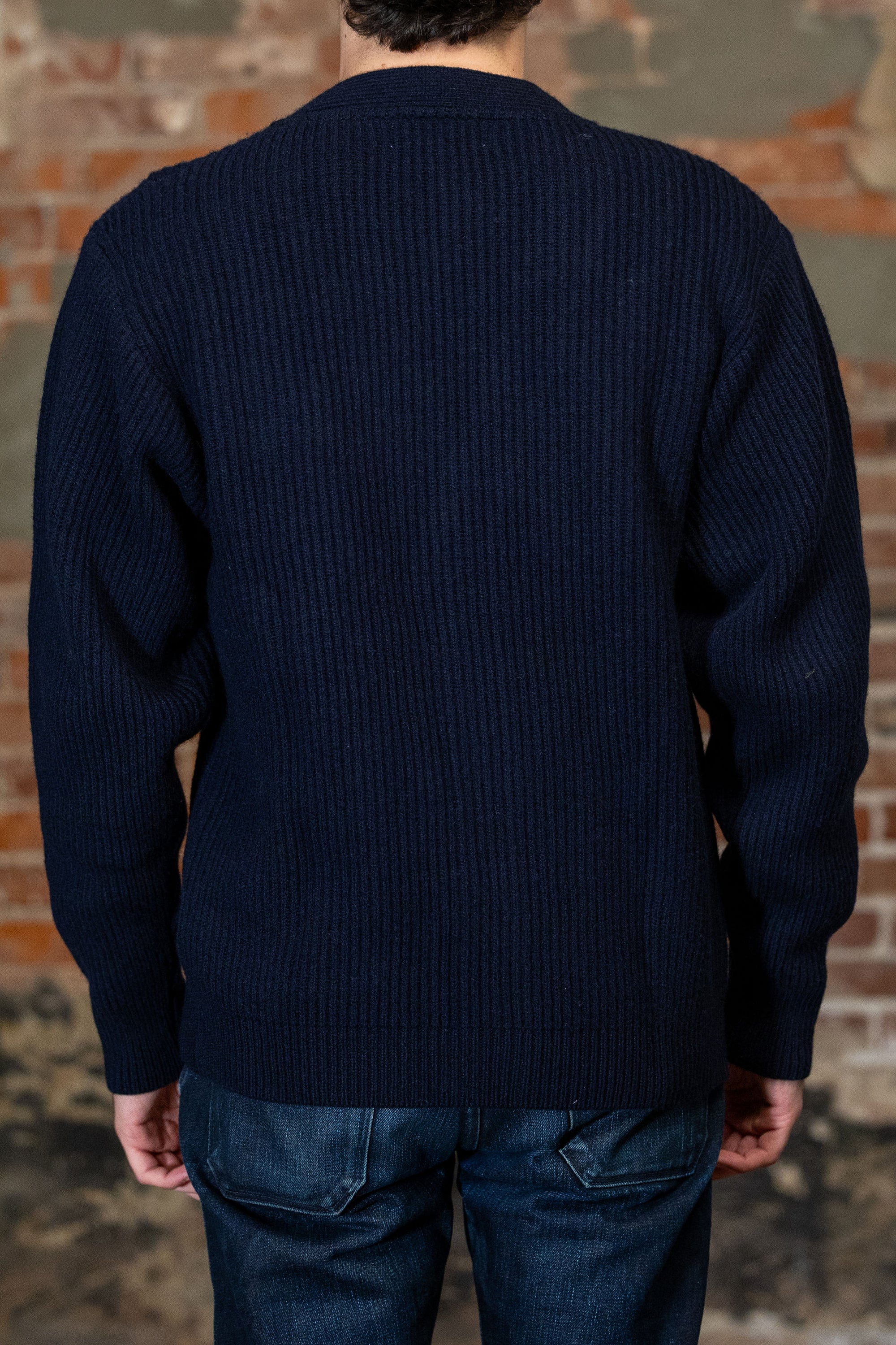 Merz b. Schwanen LOCG02 Sturdy Ribbed Merino Wool-Cashmere Cardigan - Dark Navy