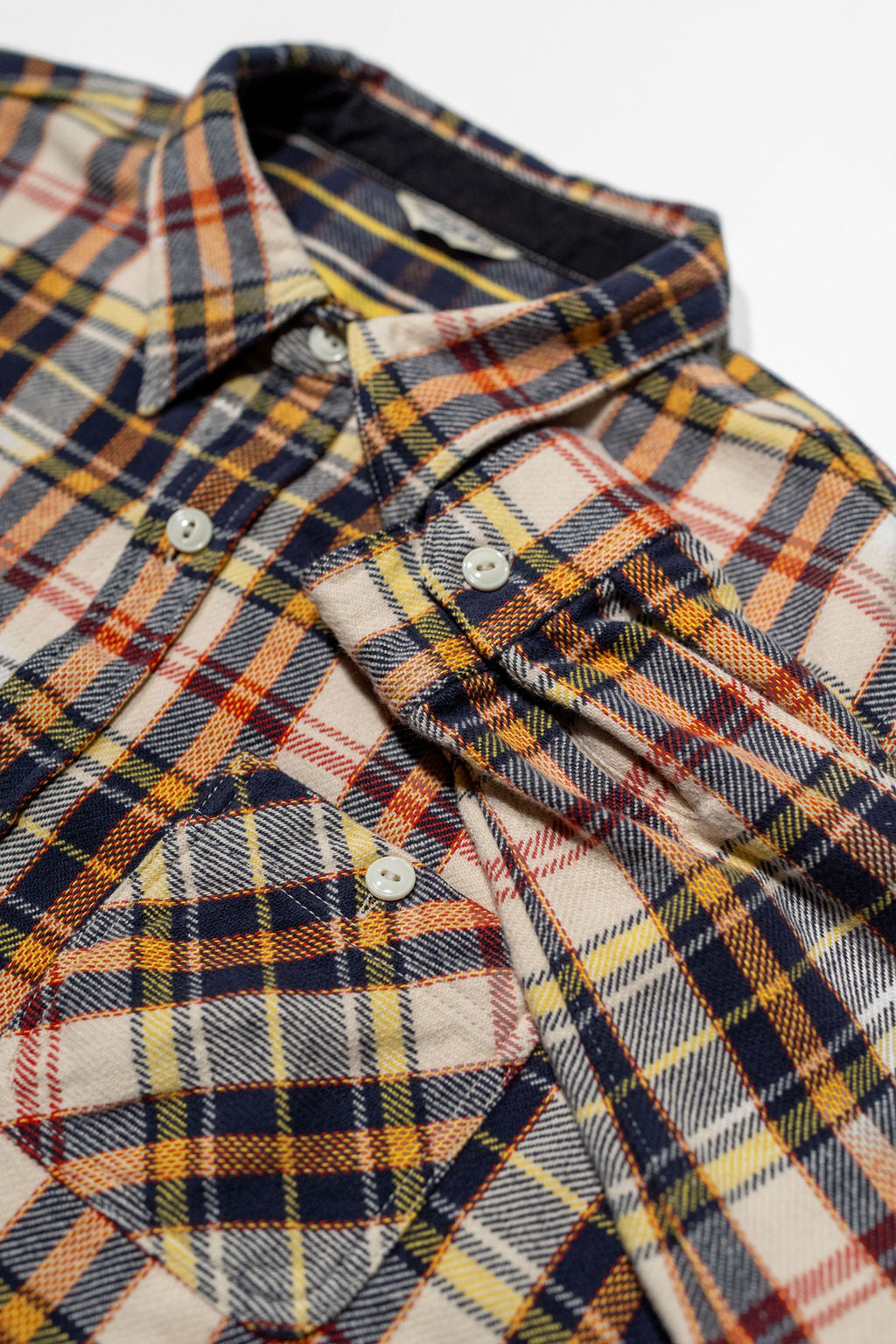 The Flat Head FN-SNW-014L Check Flannel Work Shirt - Ivory/Black
